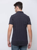 Pinstripped Spread Collar Shirt