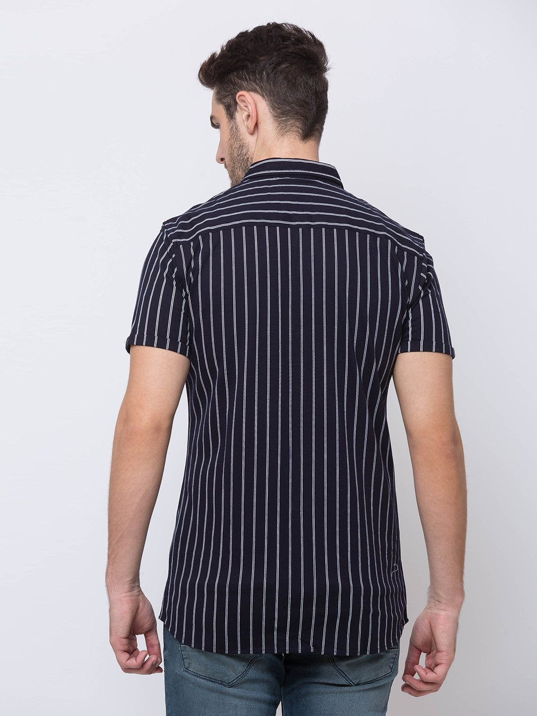Pinstripped Spread Collar Shirt