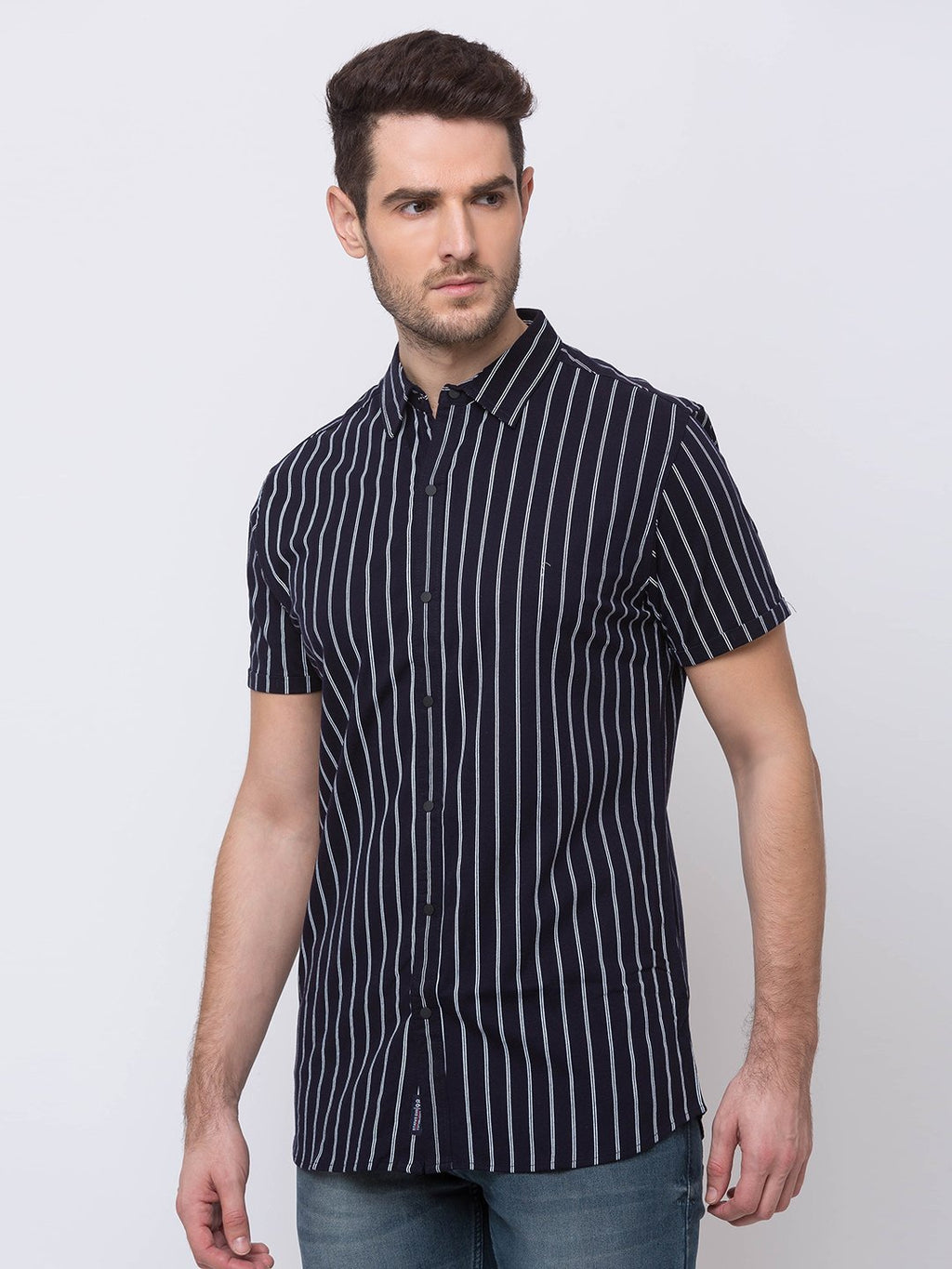 Pinstripped Spread Collar Shirt
