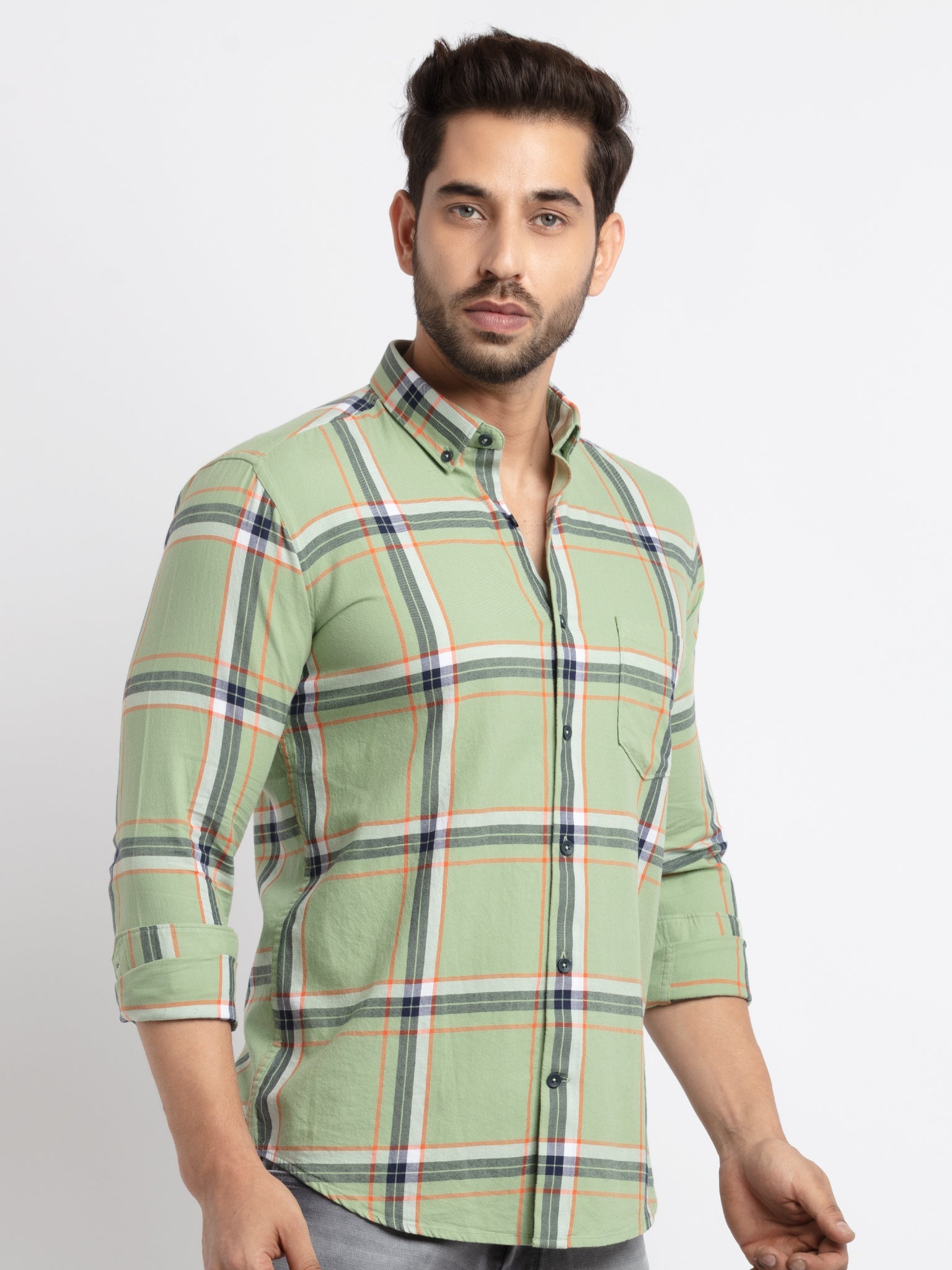 Mens Slim Fit Checkered Cotton Shirt