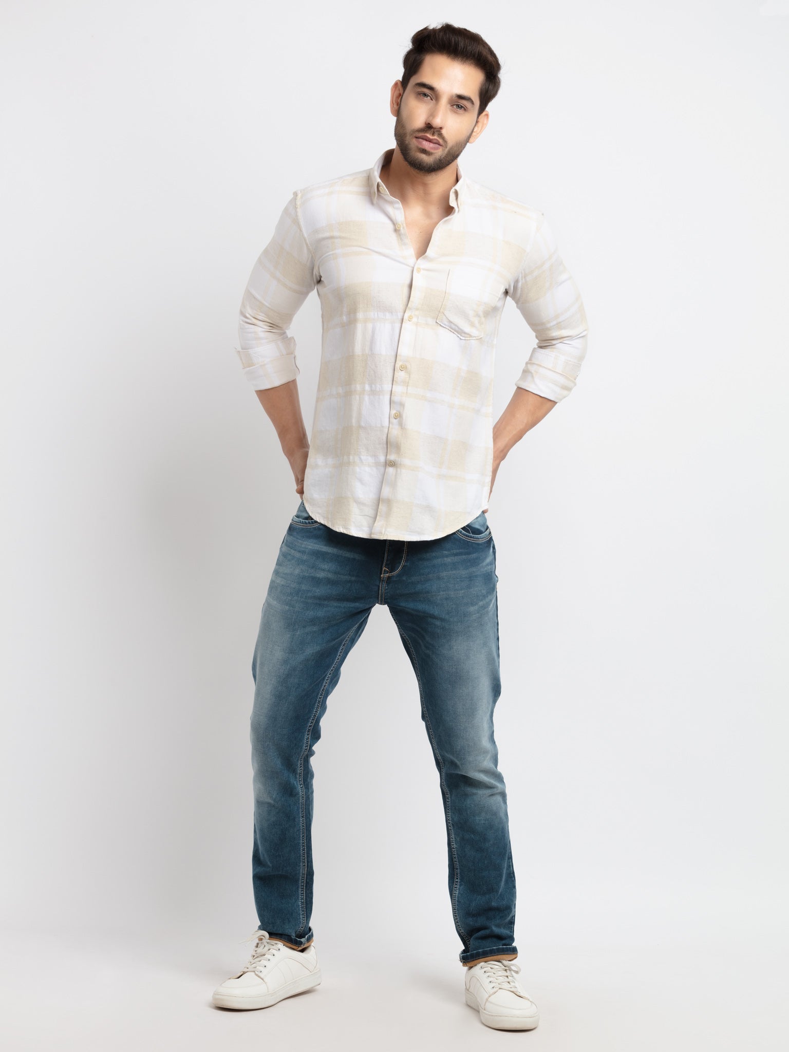 Men's Slim Fit Checkered Cotton Shirt