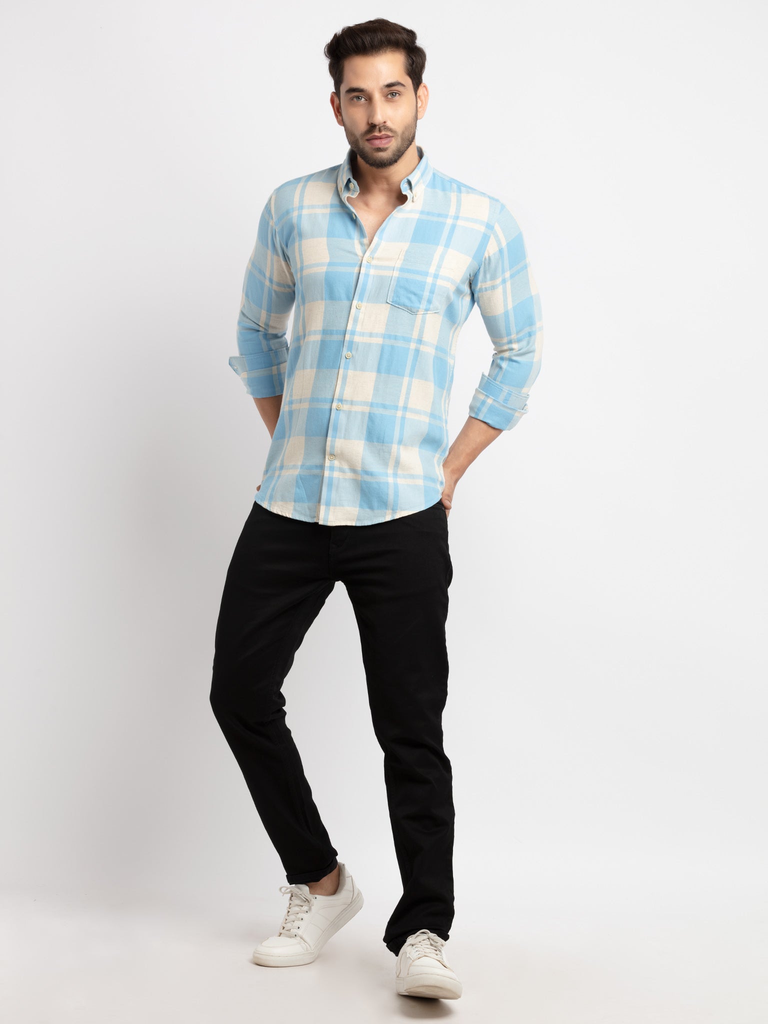 Mens Slim Fit Checkered Cotton Shirt