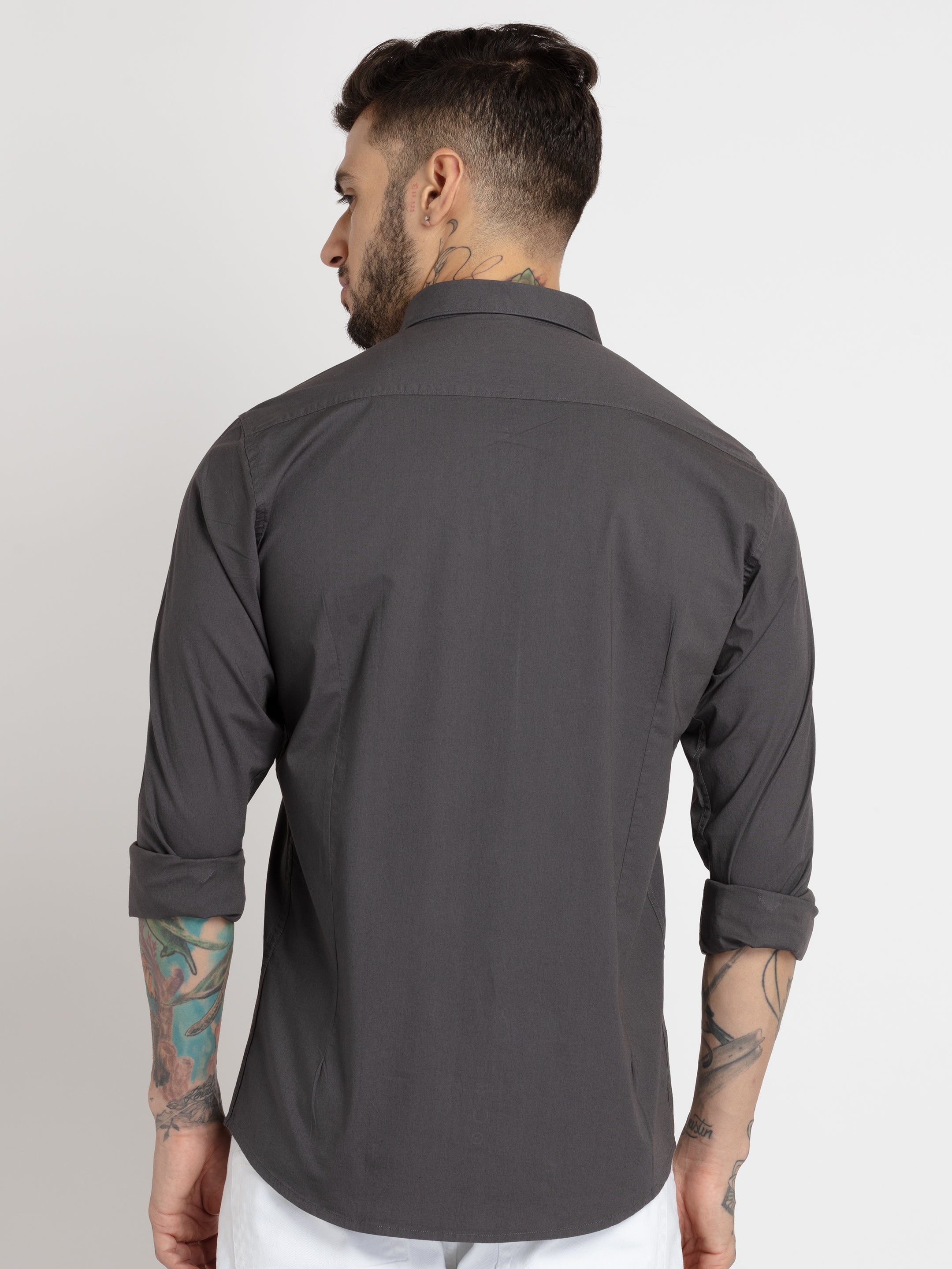 Mens Solid Cotton Slim Fit Shirt