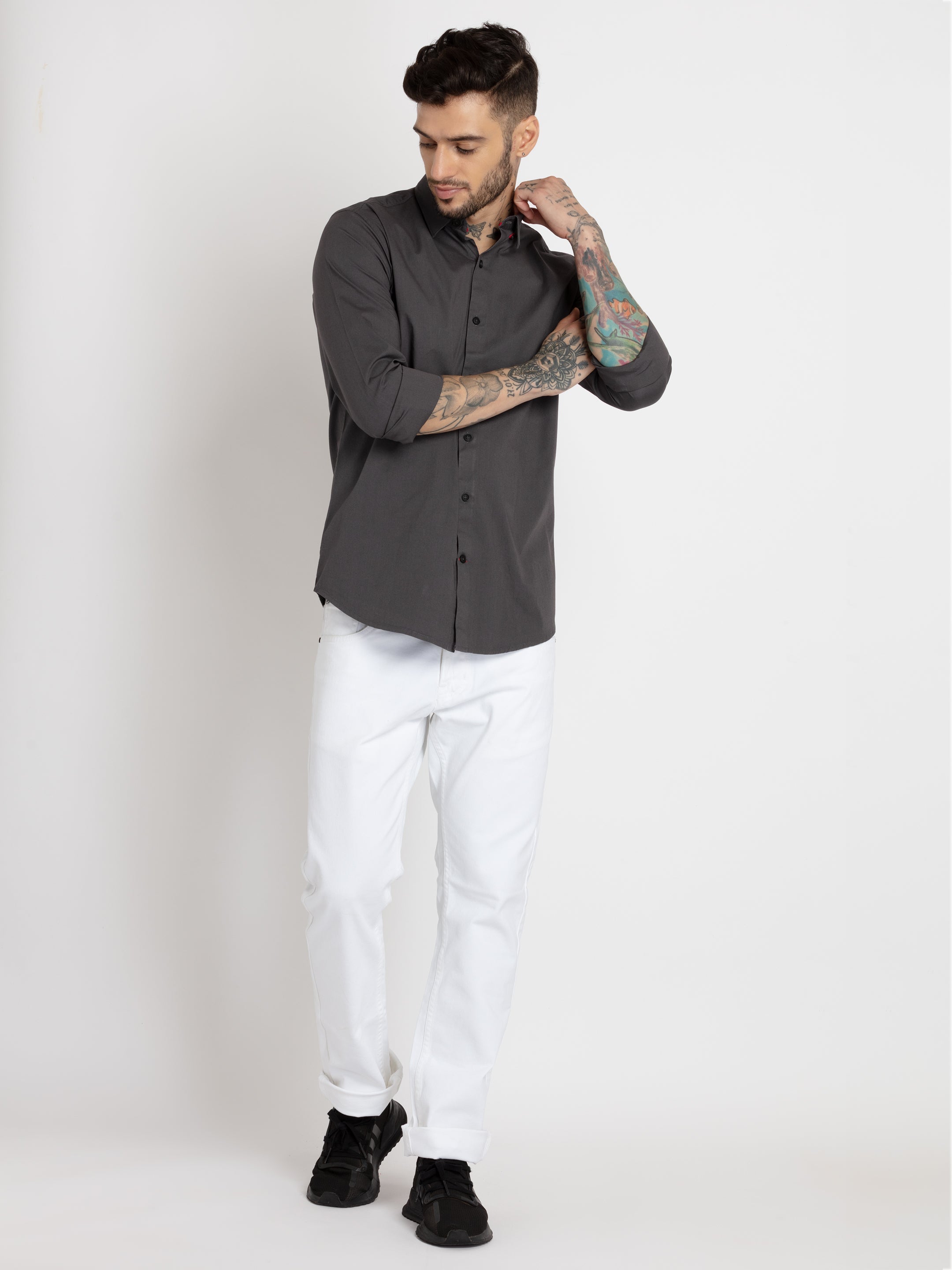 Mens Solid Cotton Slim Fit Shirt