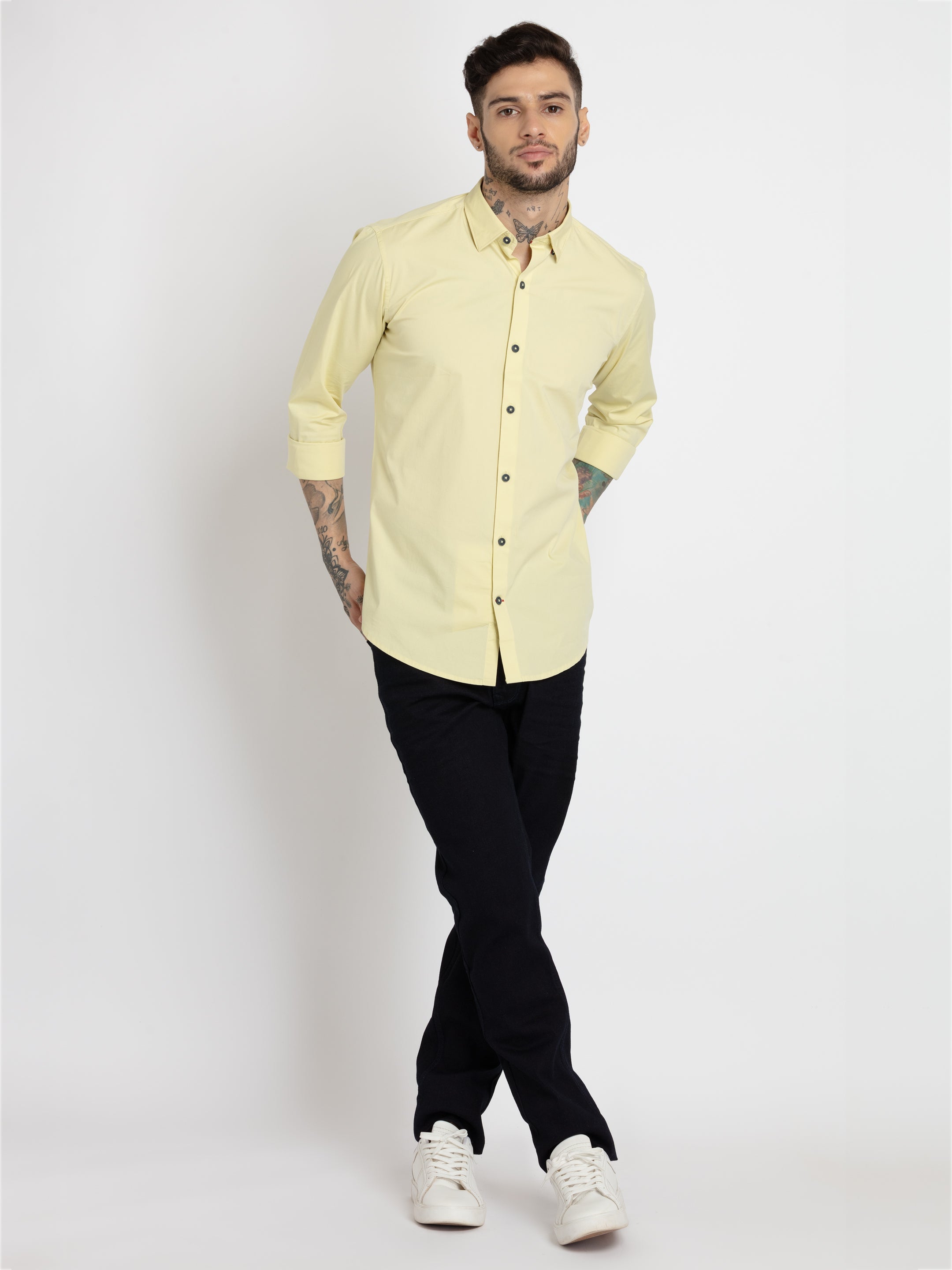 Mens Solid Cotton Slim Fit Shirt