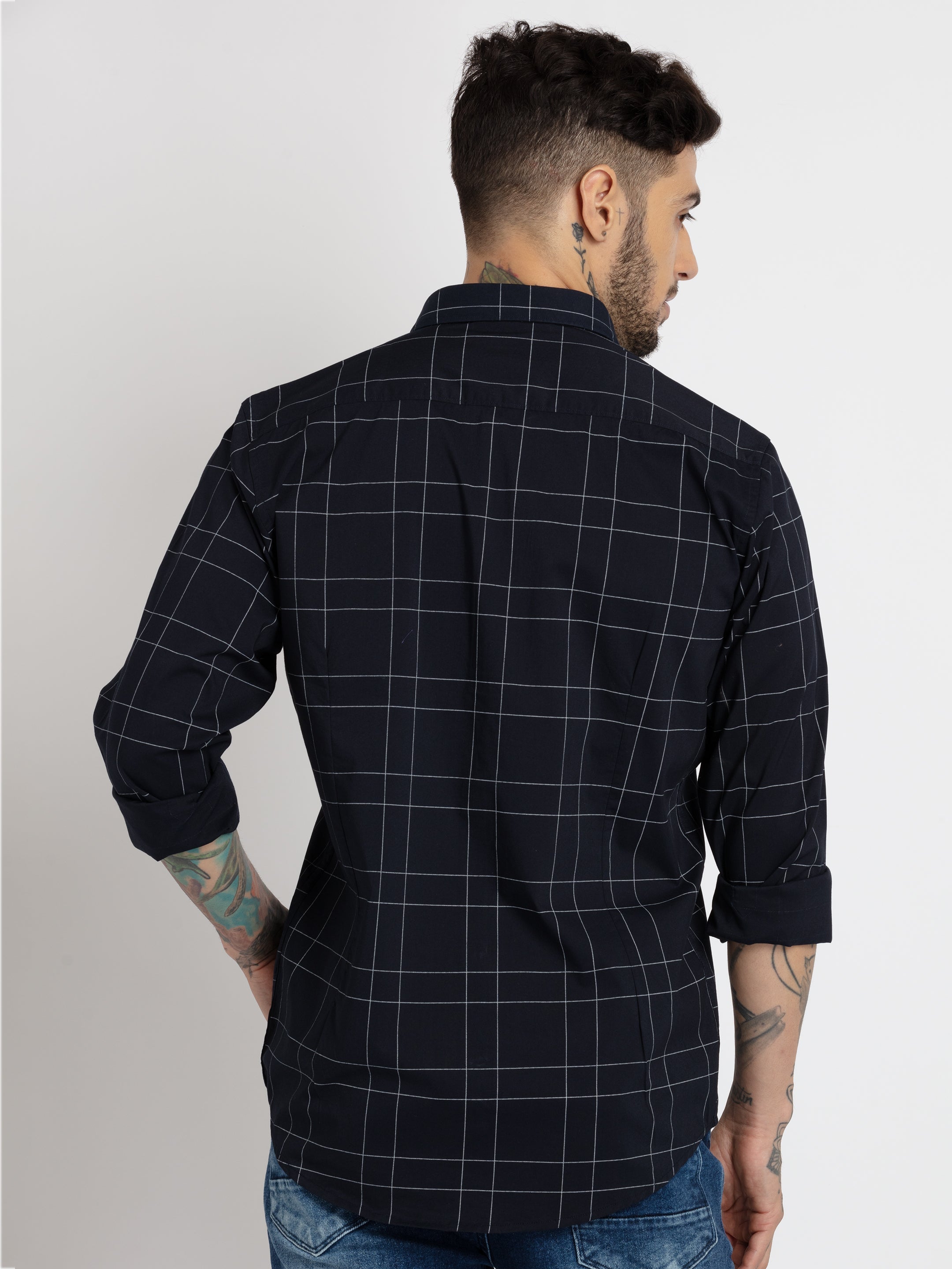 Mens Checkered Cotton Slim Fit Shirt