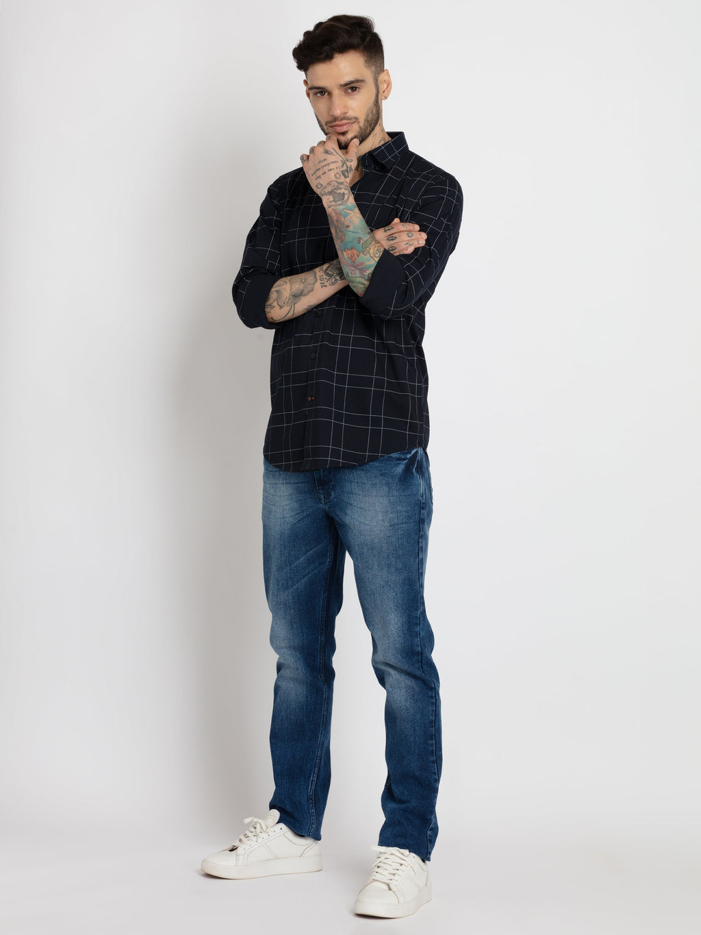 Mens Checkered Cotton Slim Fit Shirt