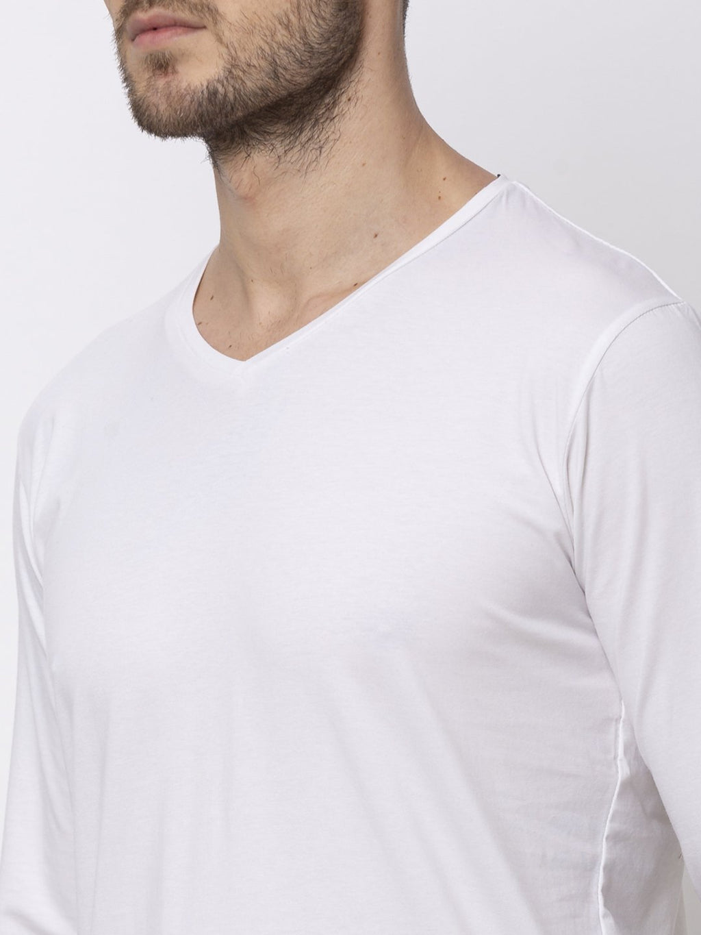 Solid V-Neck Full Sleeves T-Shirt