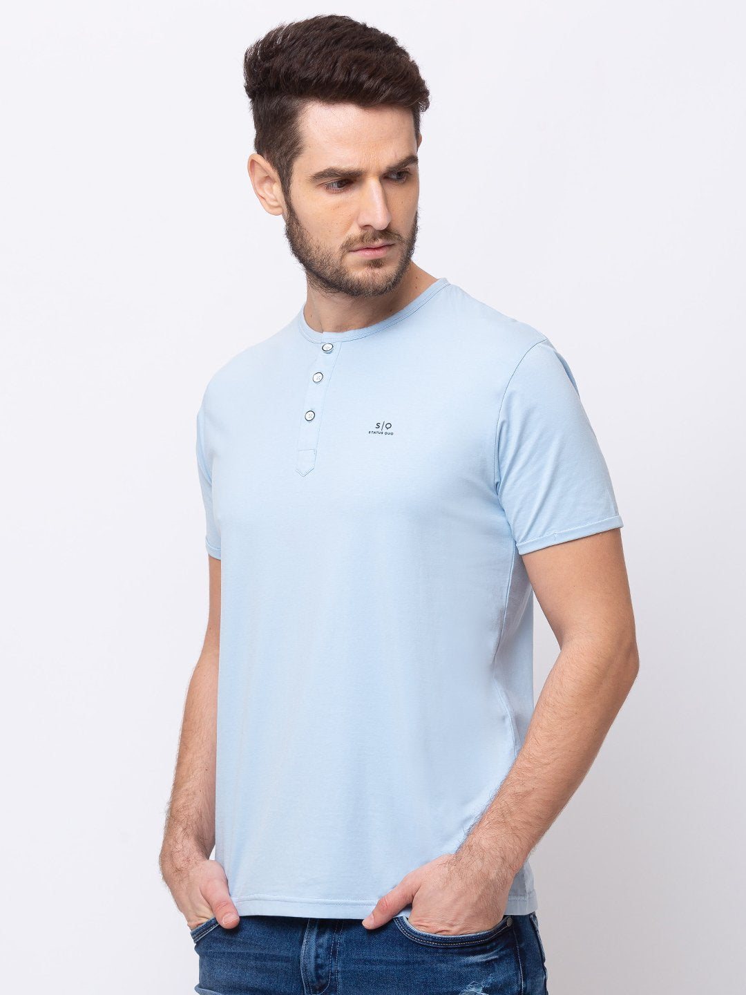 Solid Henley Neck T-shirt