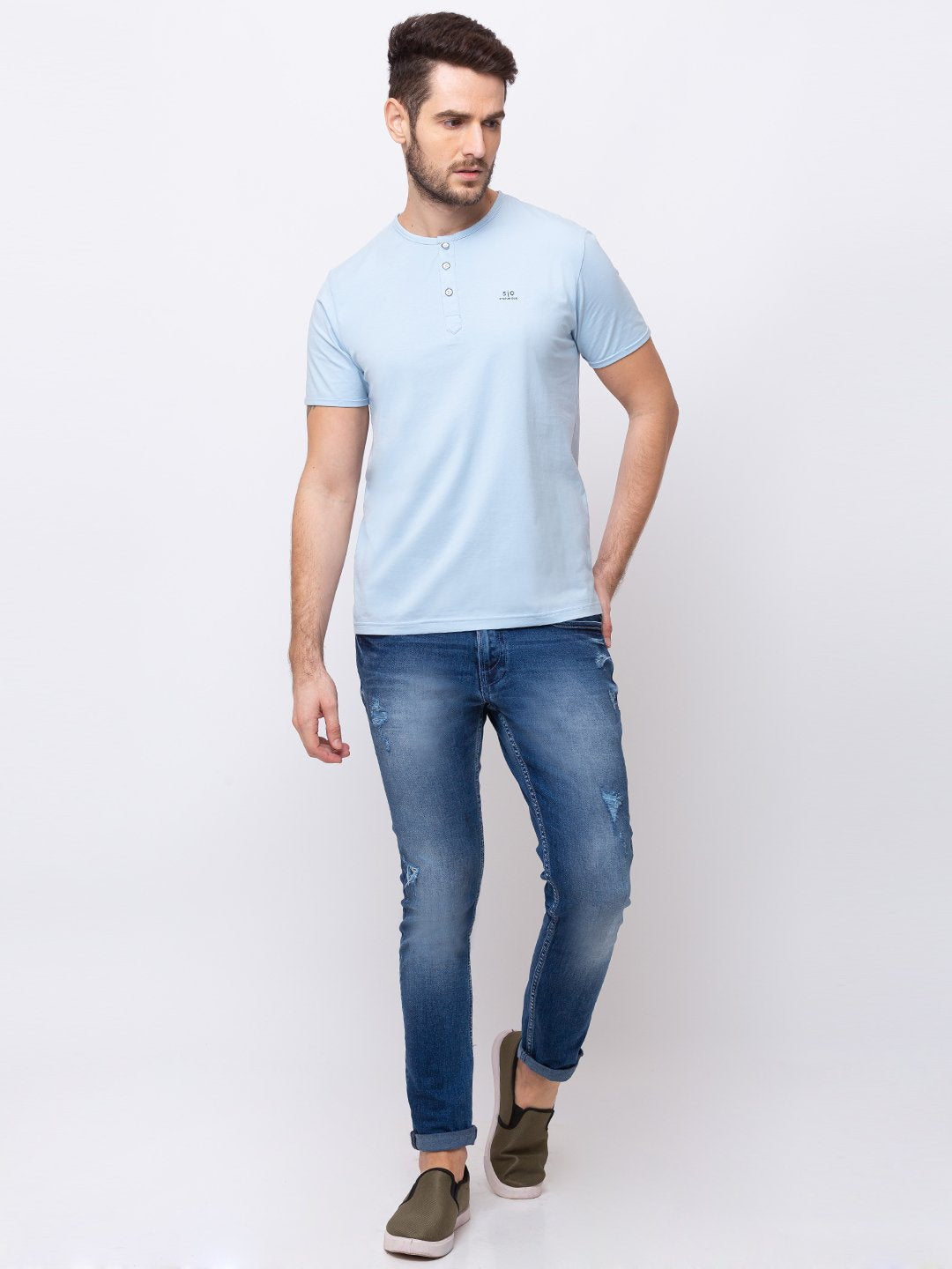 Solid Henley Neck T-shirt