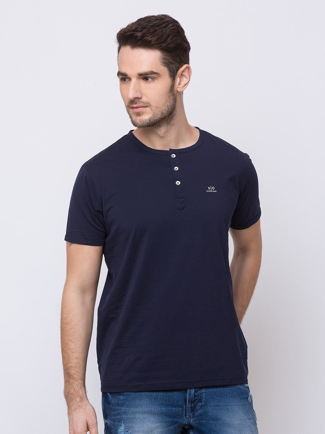 Status Quo |NAVY Henley Neck T-Shirt - 3XL, 4XL, 5XL