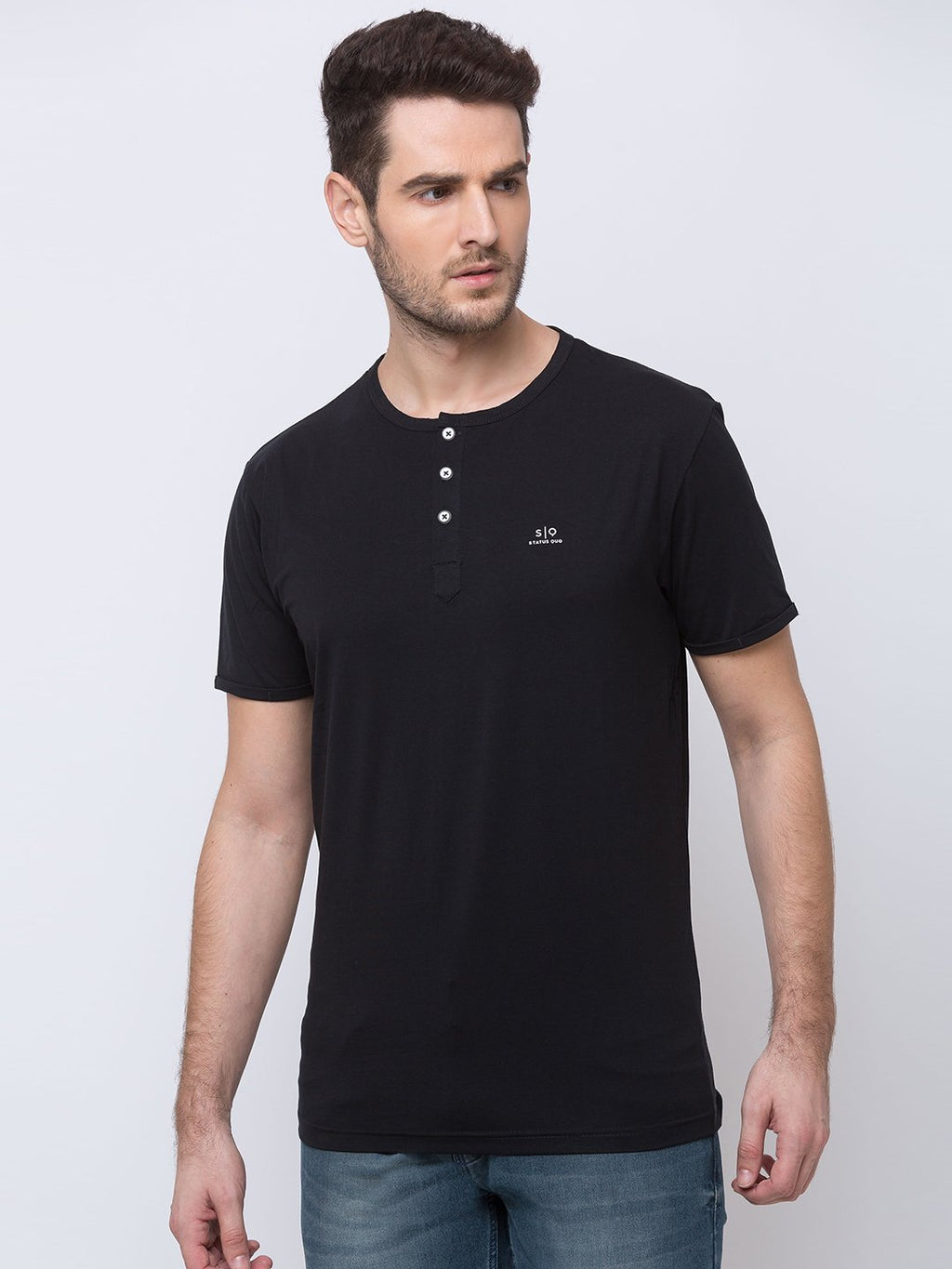 Solid Henley Neck T-Shirt