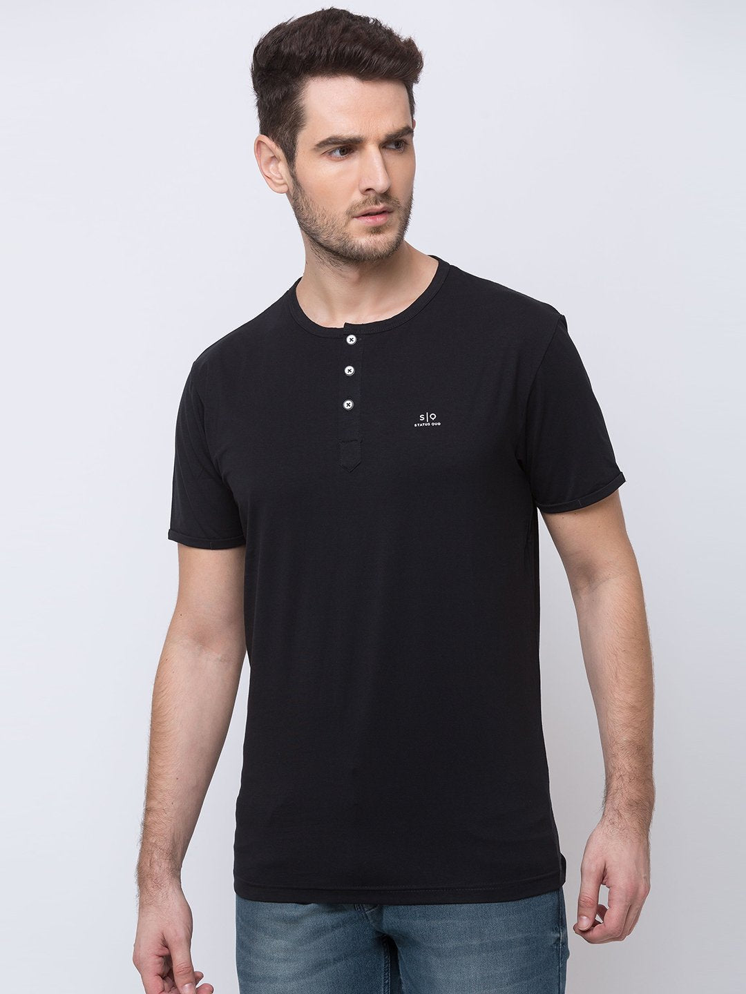 Solid Henley Neck T-Shirt