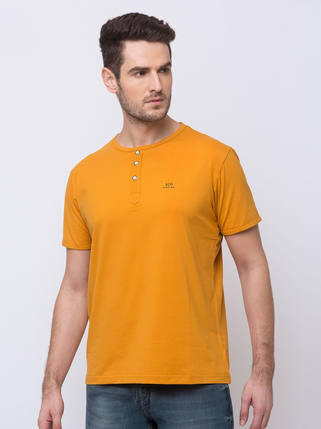 Solid Henley Neck T-Shirt