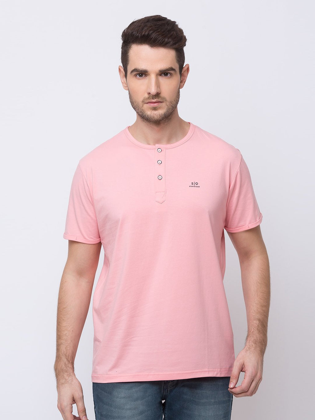 Status Quo |PINK Henley Neck T-Shirt - 3XL, 4XL, 5XL