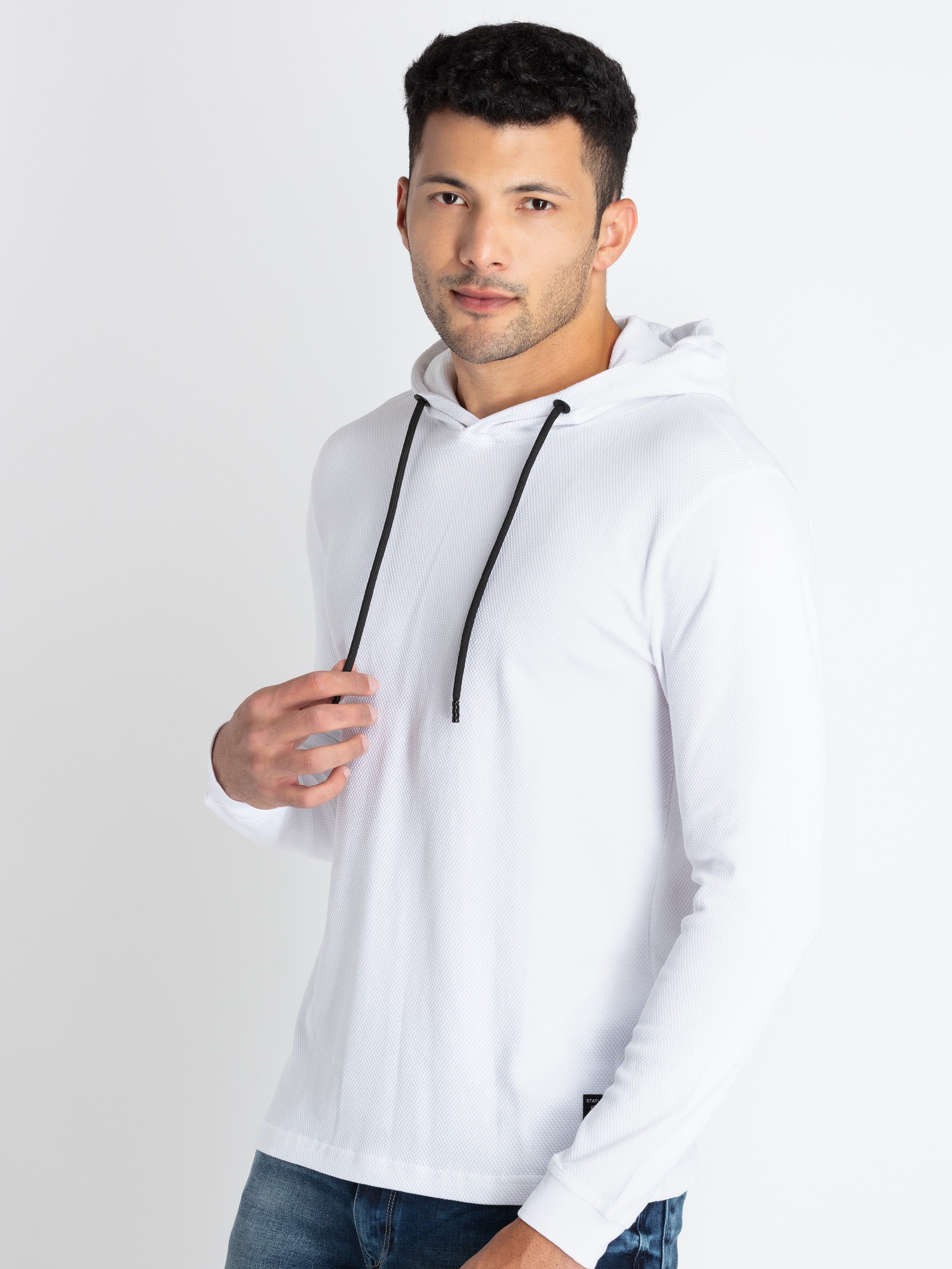Mens V Neck Hooded T-Shirt 3XL WHITE SQ-VN-22693(F/S)-WHITE