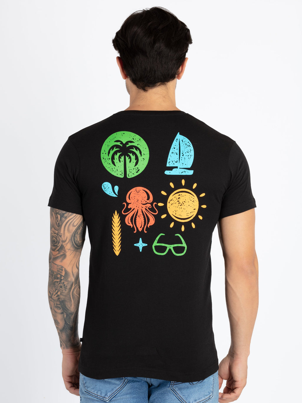 Mens Front & Back Printed Round Neck T-Shirt