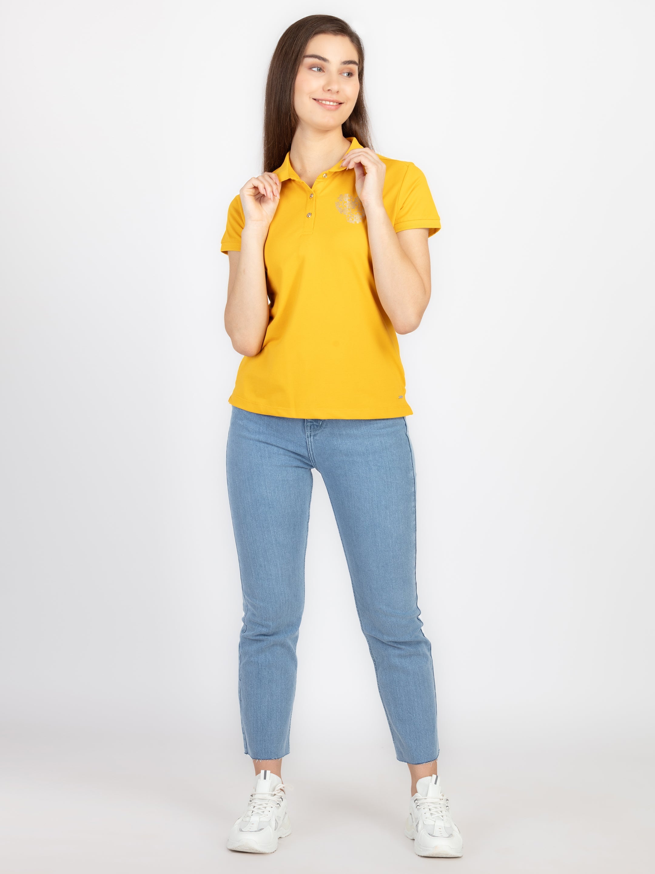 Womens Front & Back Print Polo T-Shirt