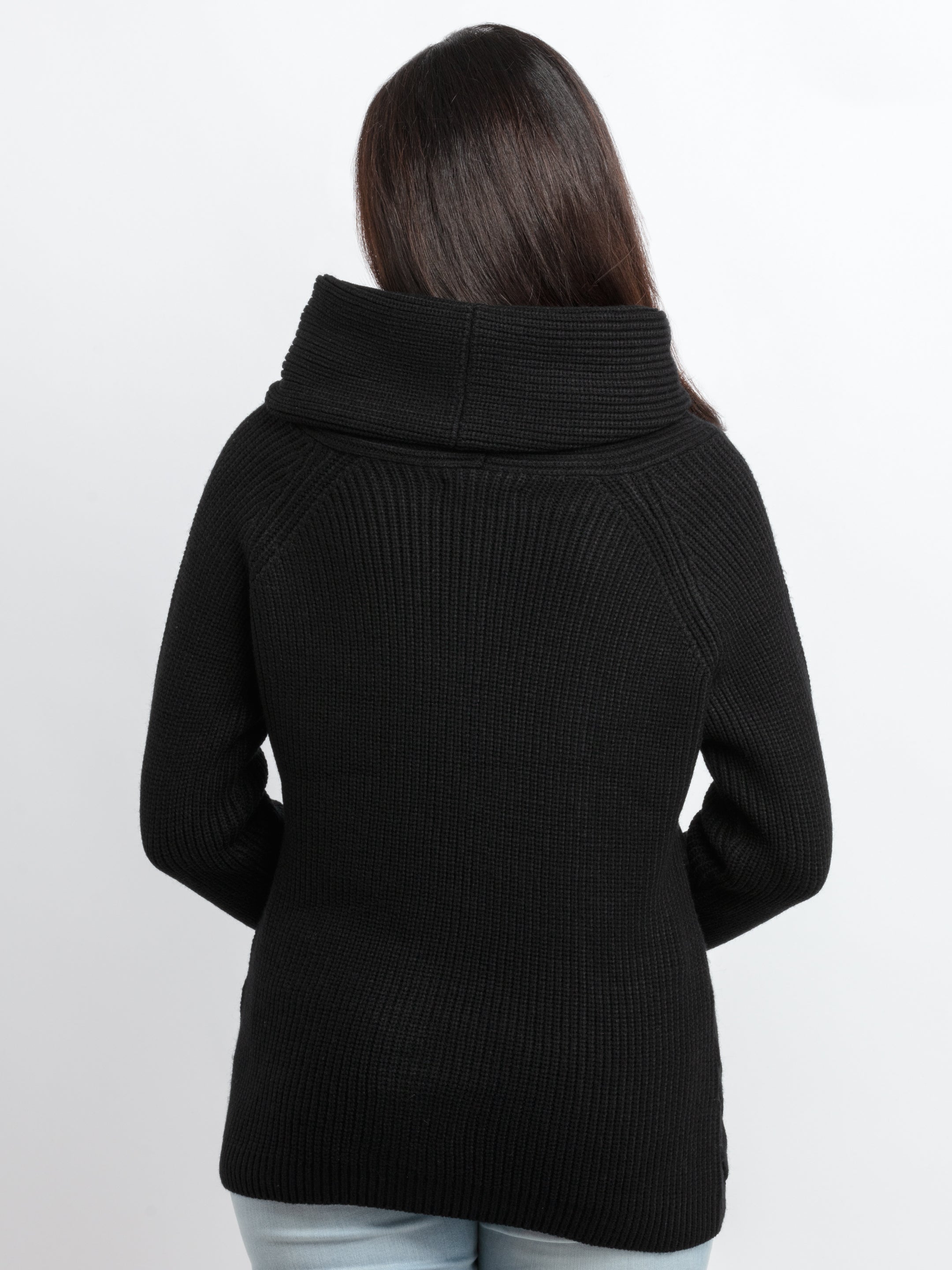 Womens Cable Knit Cowl Neck Sweater - S / Black / SQW-FK-22983-Black