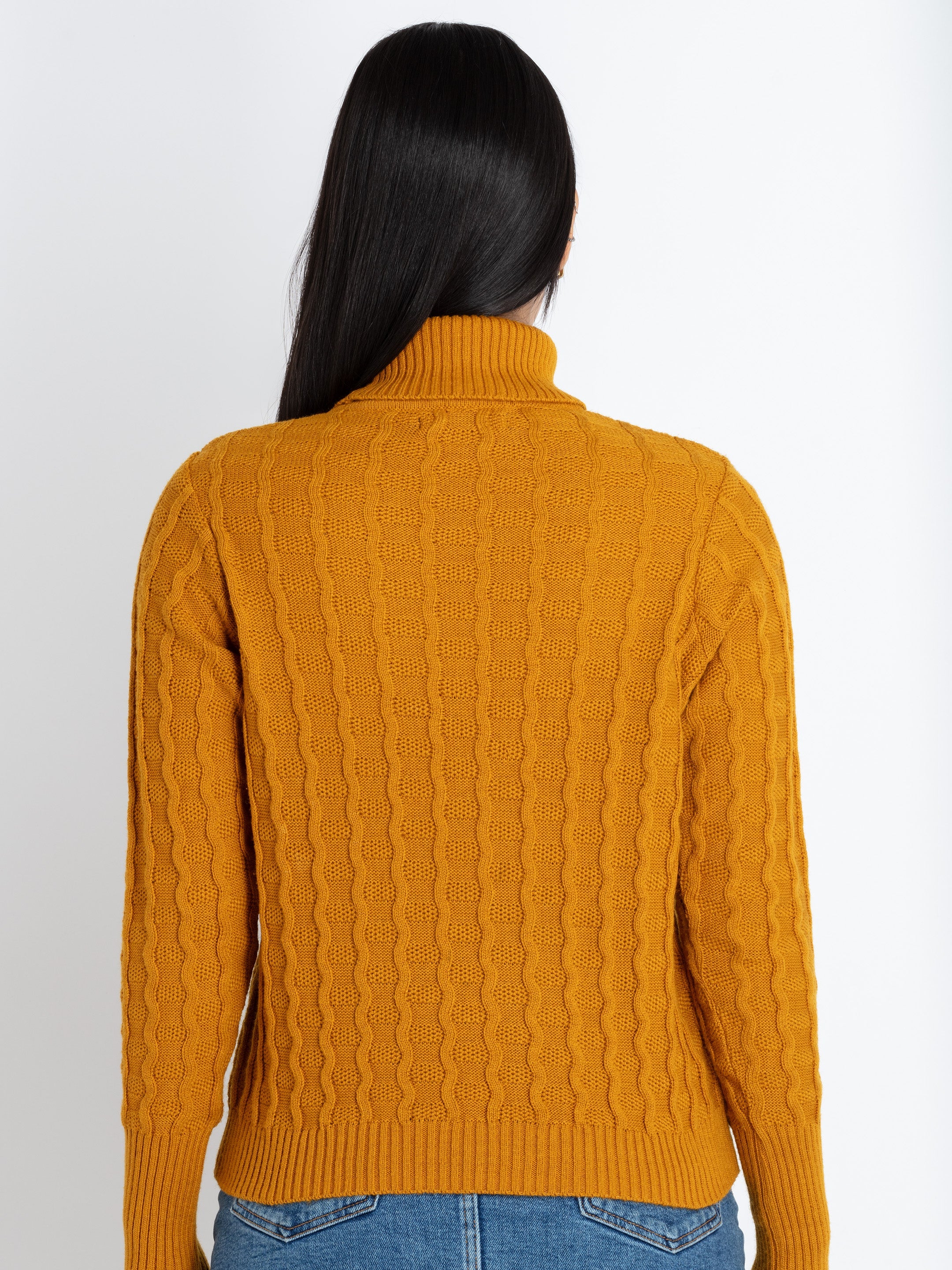 Buy Mustard Solid High Neck Sweater for Women Status Quo
