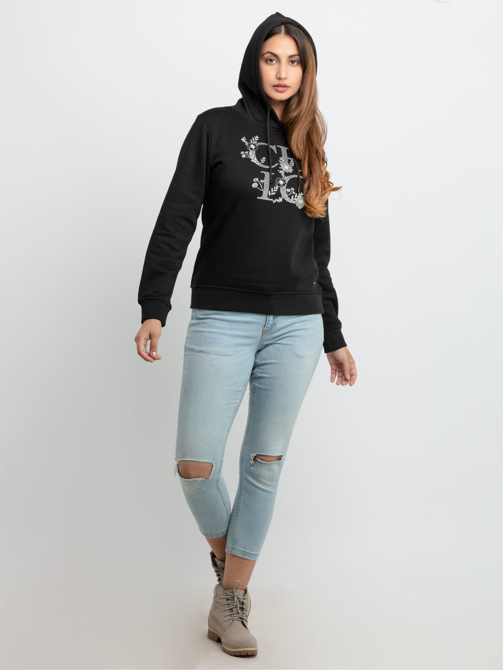 Womens Printed Hooded Sweatshirt