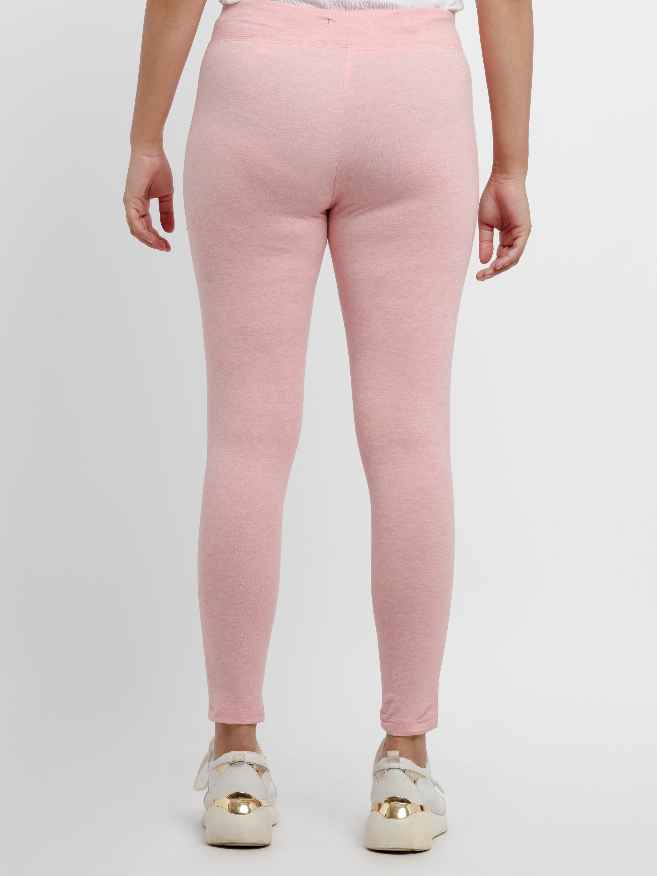 Girls Solid Baby Pink Jeggings