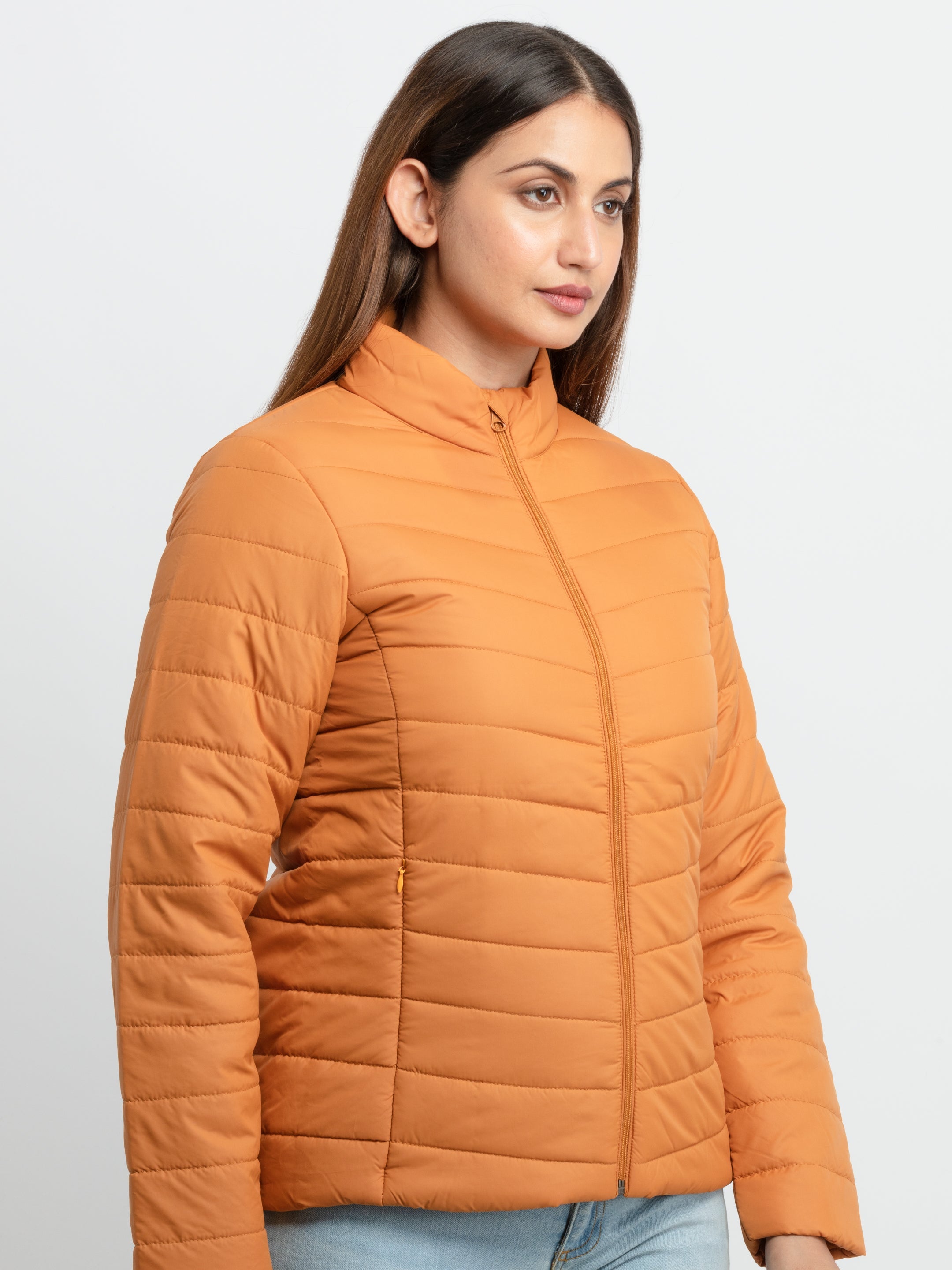 Womens Quilted High Neck Jacket S Mustard SQW-JKT-22954-Mustard