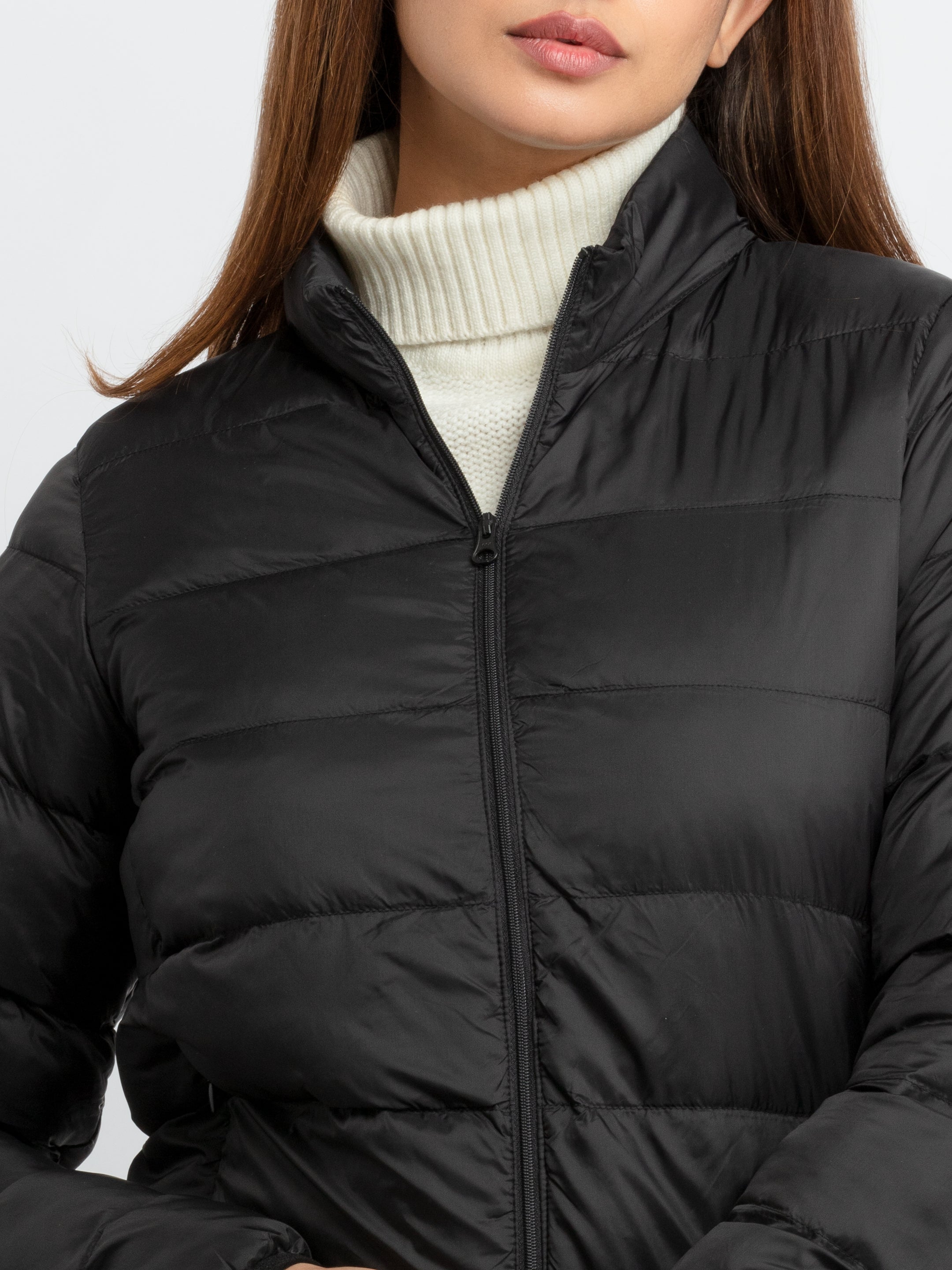 Womens Quilted High Neck Jacket S Black SQW-JKT-22956-Black