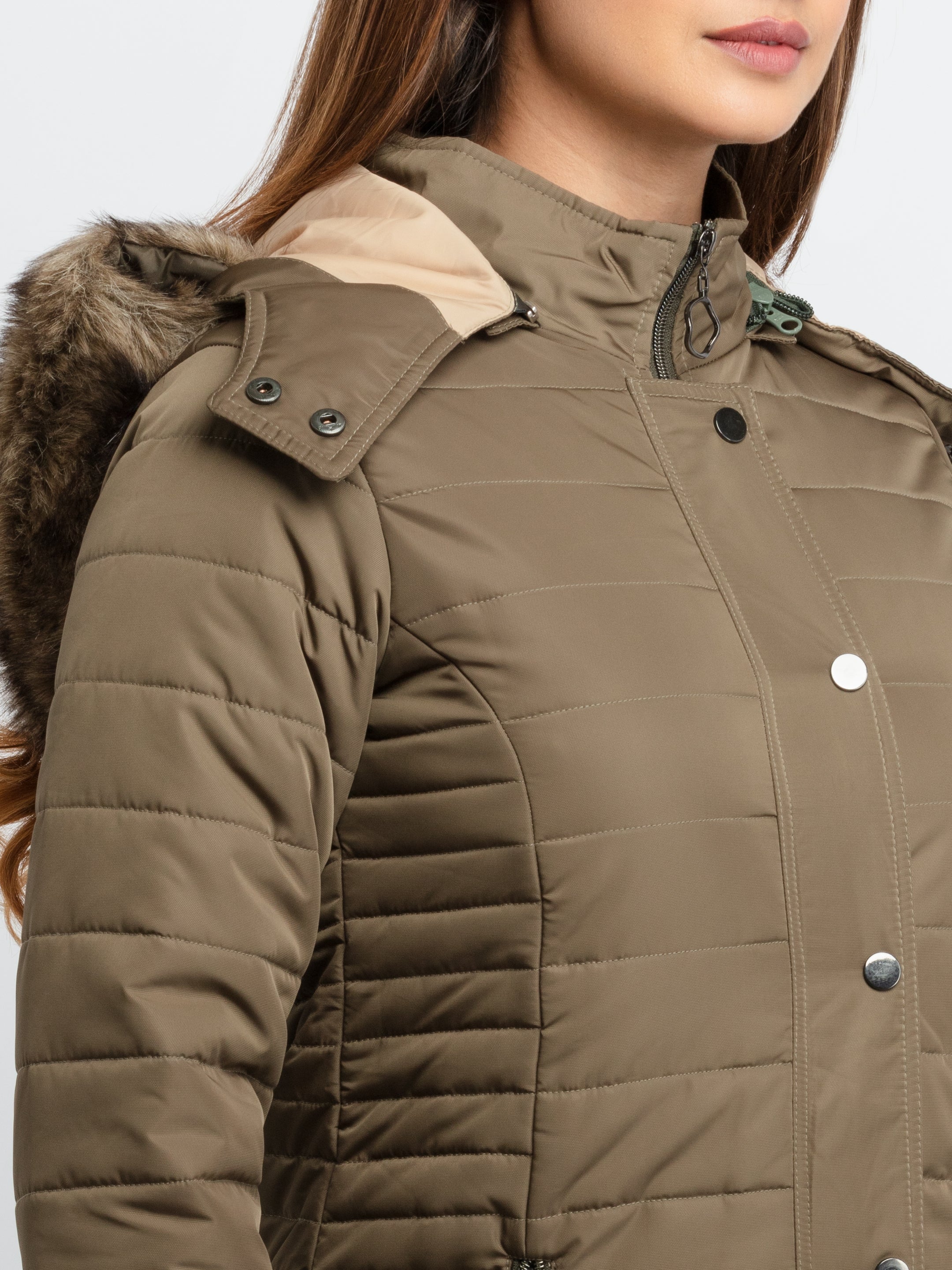 Womens Quilted Hooded Jacket S Olive SQW-JKT-22958-Olive