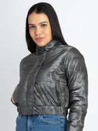 Womens Solid High Neck Jacket