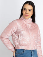 Womens Solid High Neck Jacket