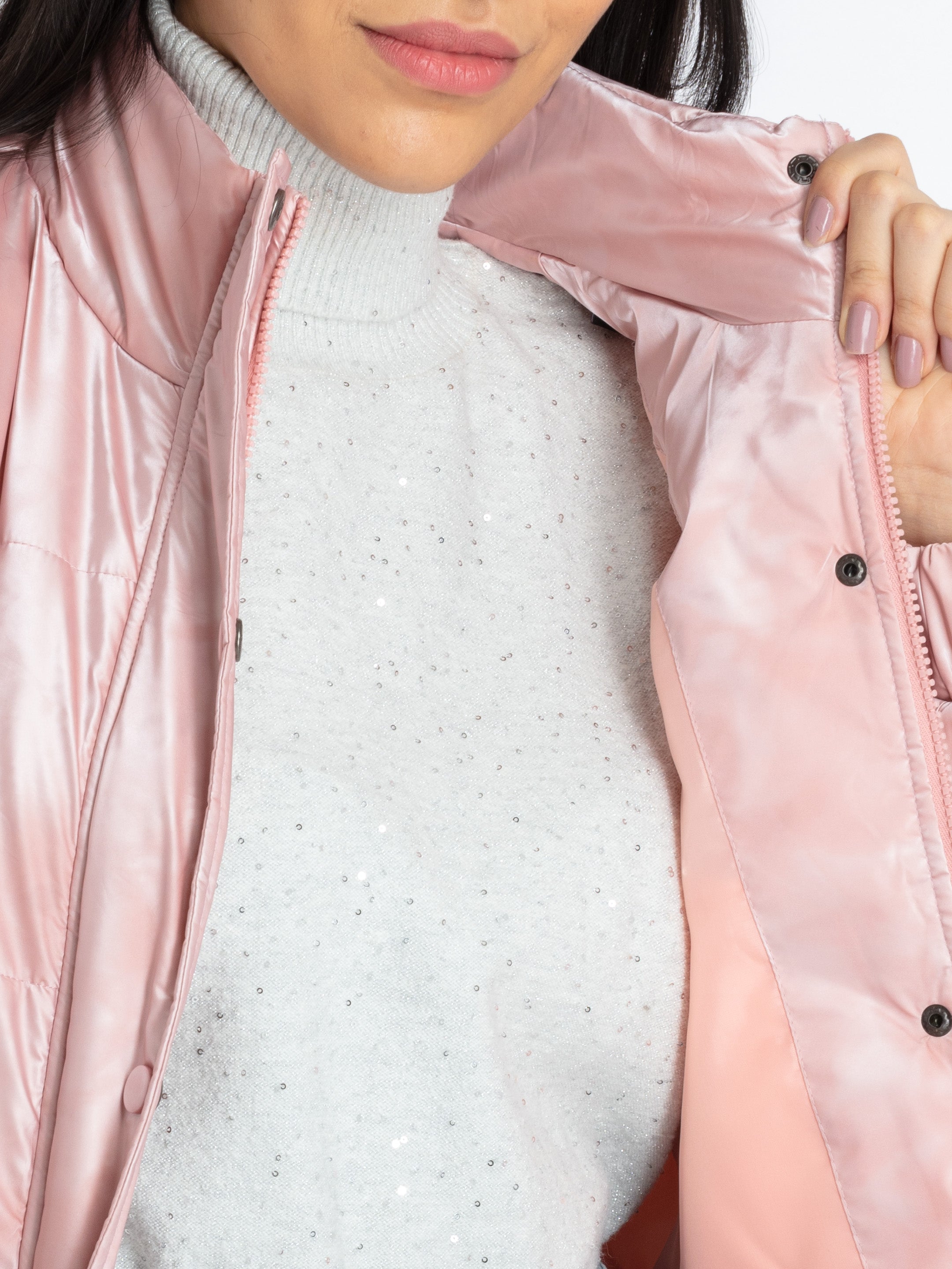 Womens Solid High Neck Jacket