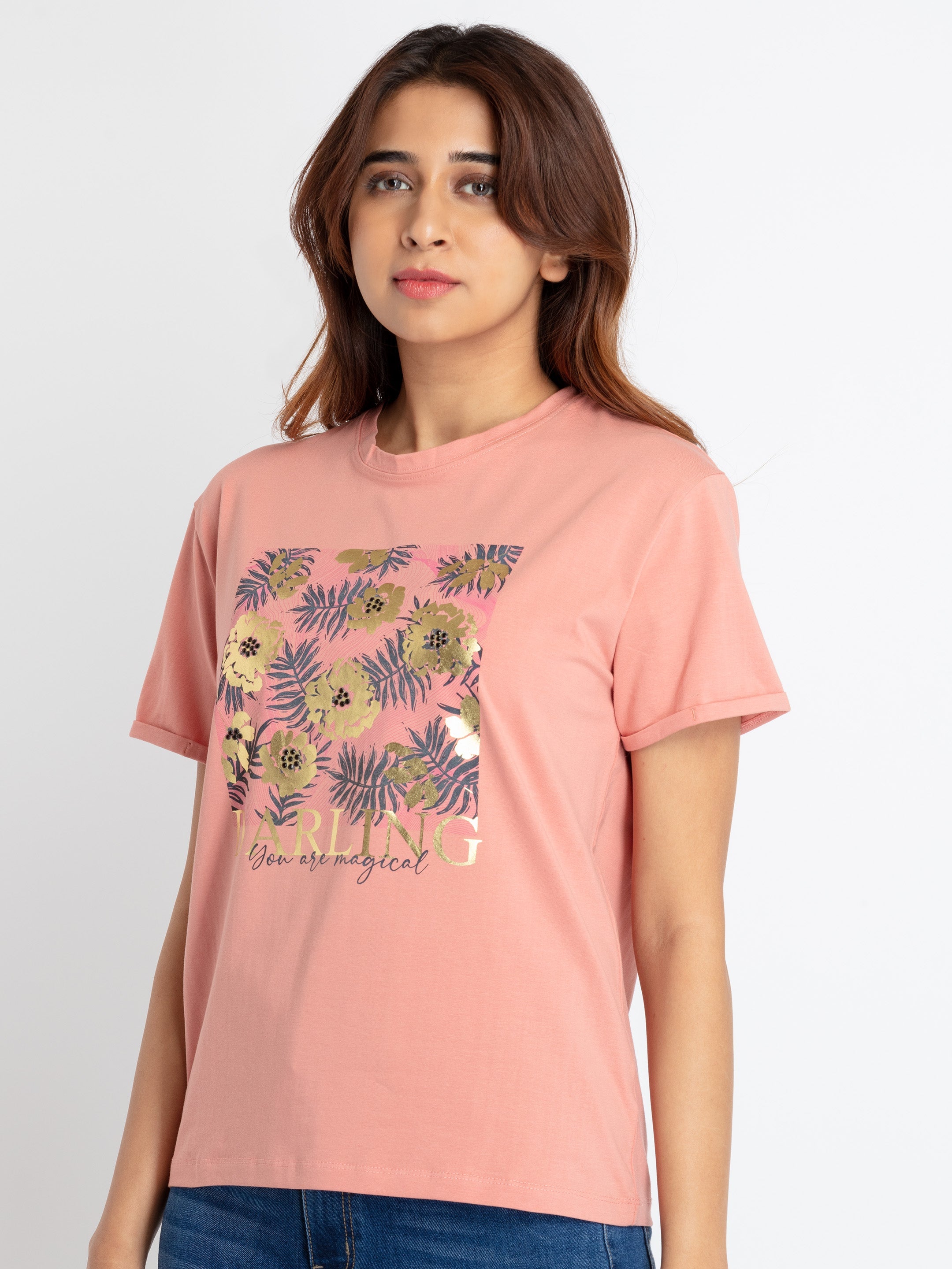 Womens Printed Round Neck T-shirt