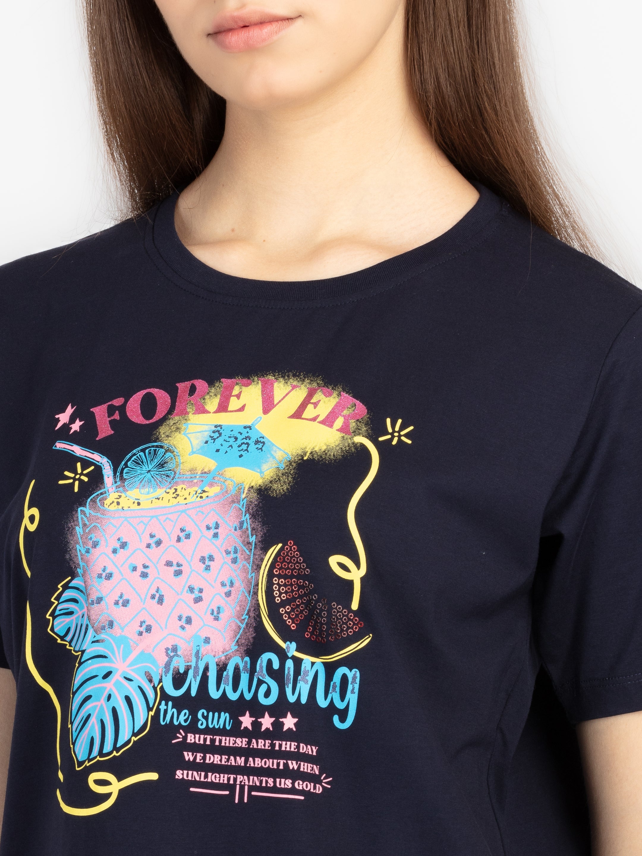 Womens Printed Round Neck T-Shirt