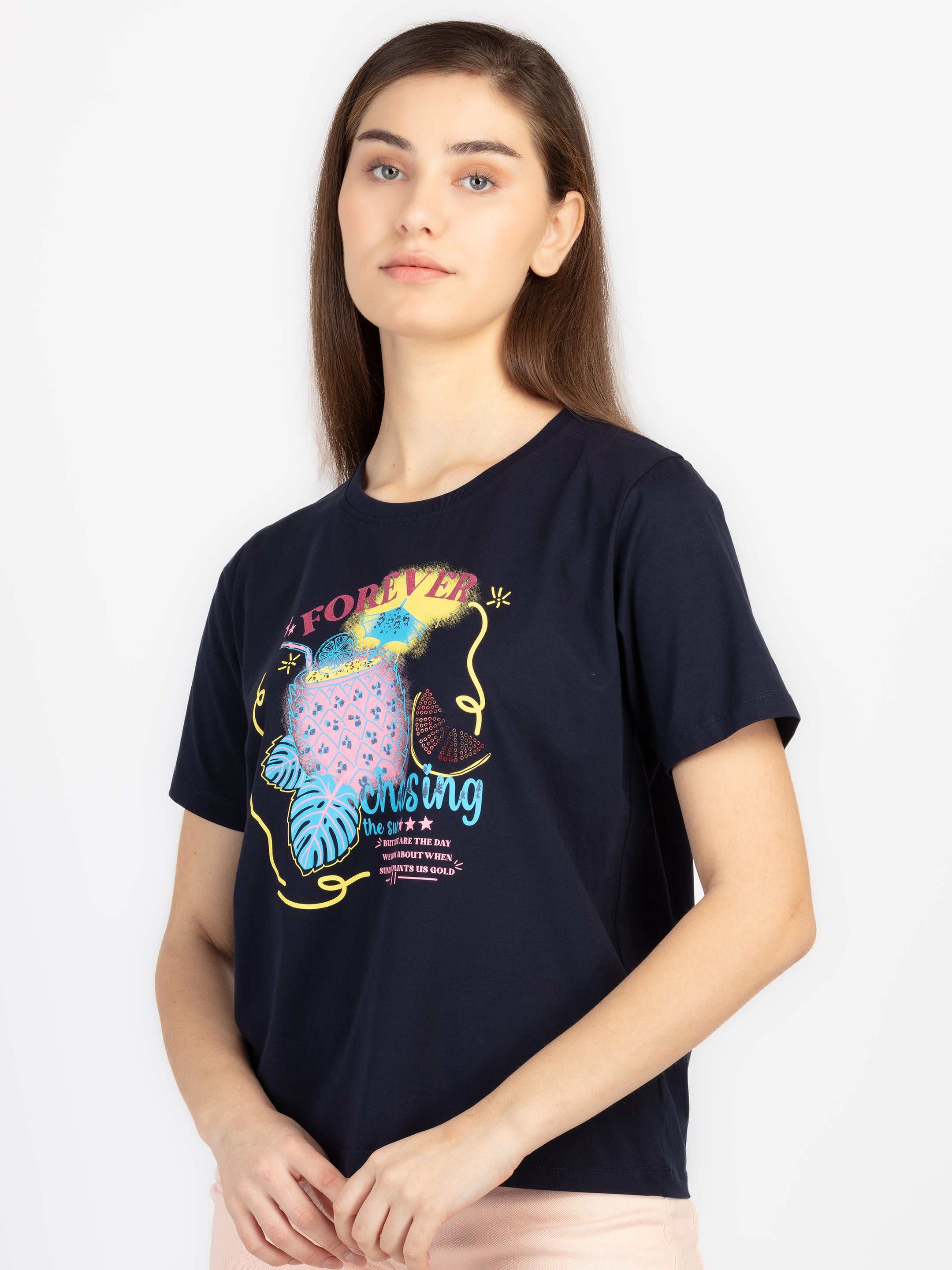 Womens Printed Round Neck T-Shirt Secondary image