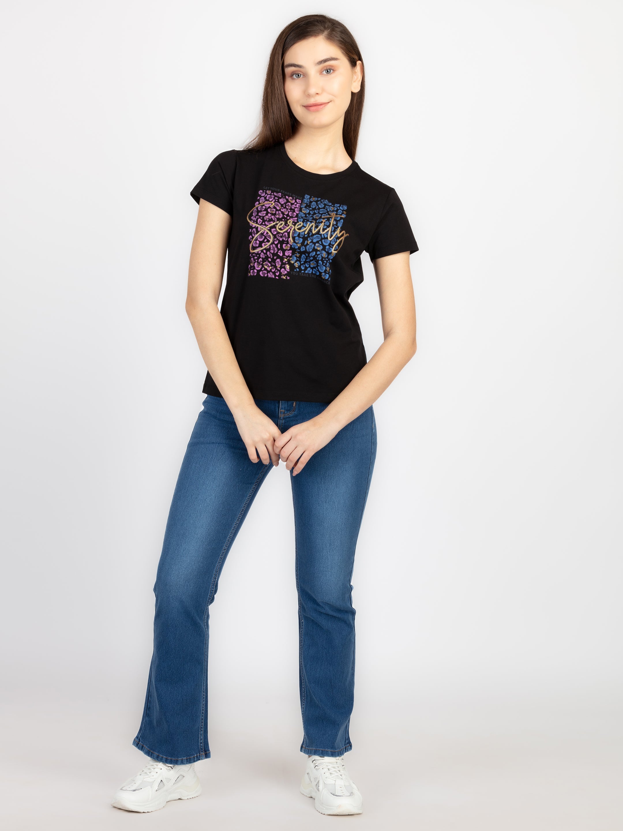 Womens Printed Round Neck T-Shirt