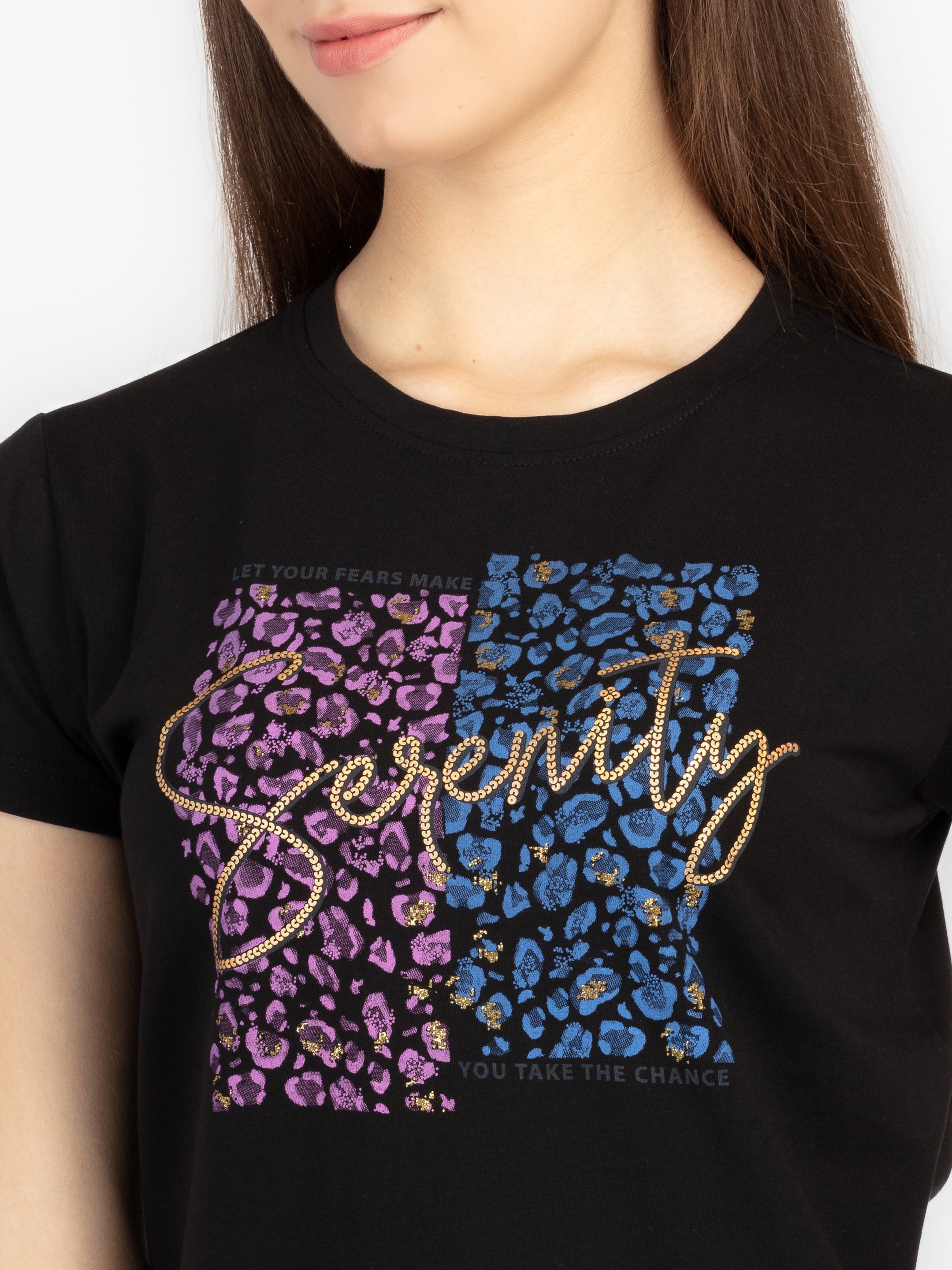 Womens Printed Round Neck T-Shirt