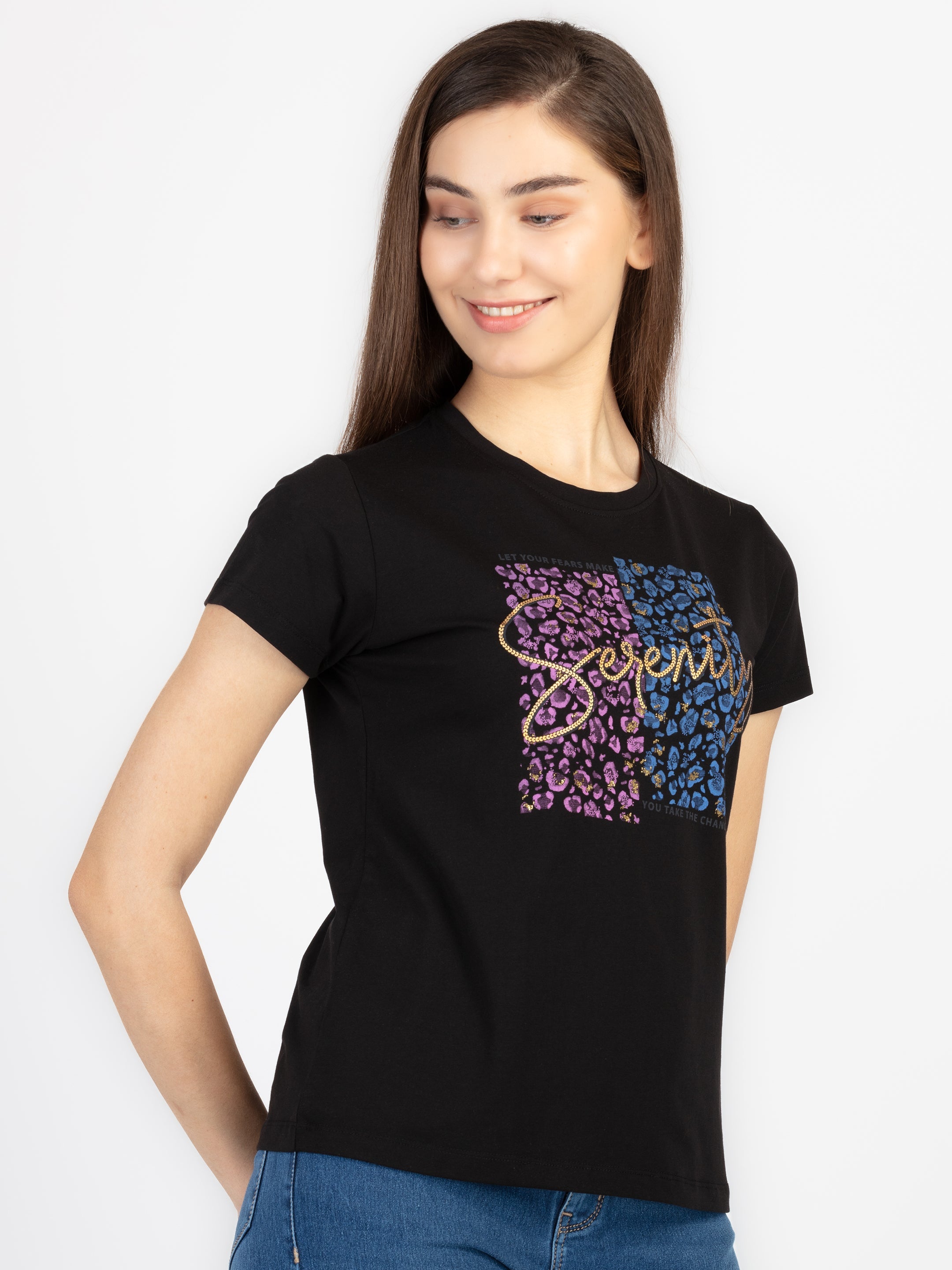 Womens Printed Round Neck T-Shirt Secondary image