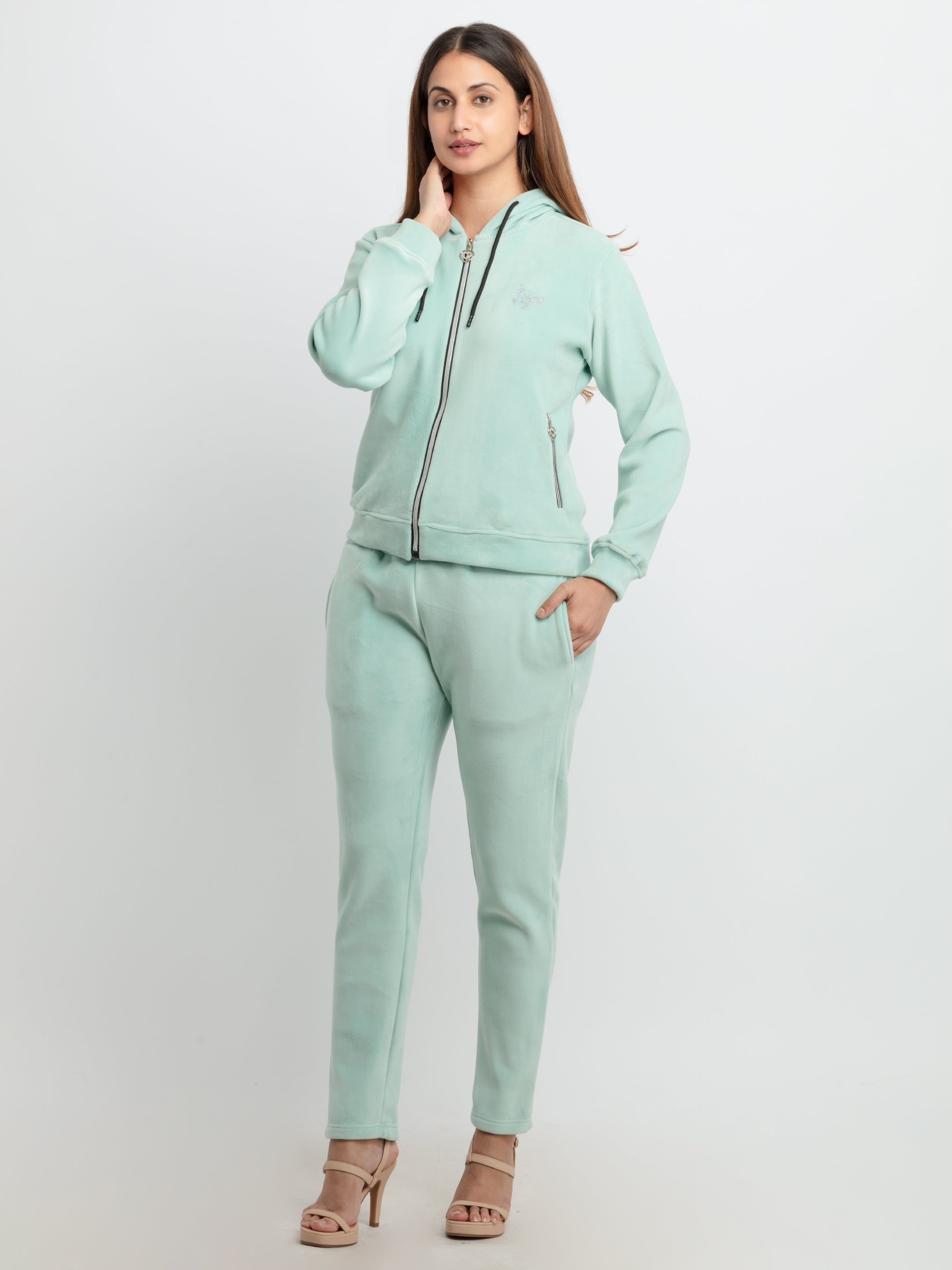 Womens Solid Zipper Tracksuit