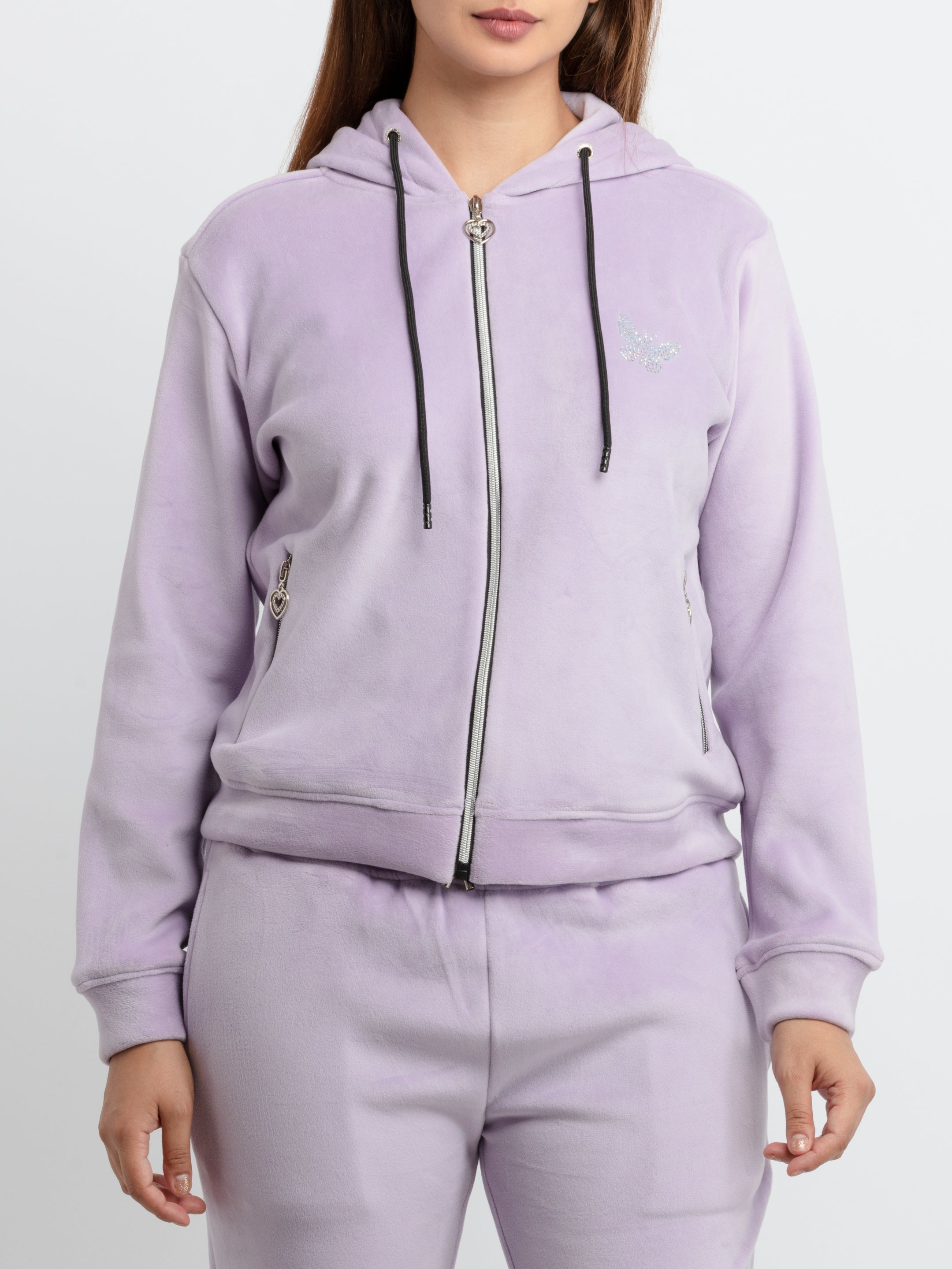 Womens Solid Zipper Tracksuit with Self Design