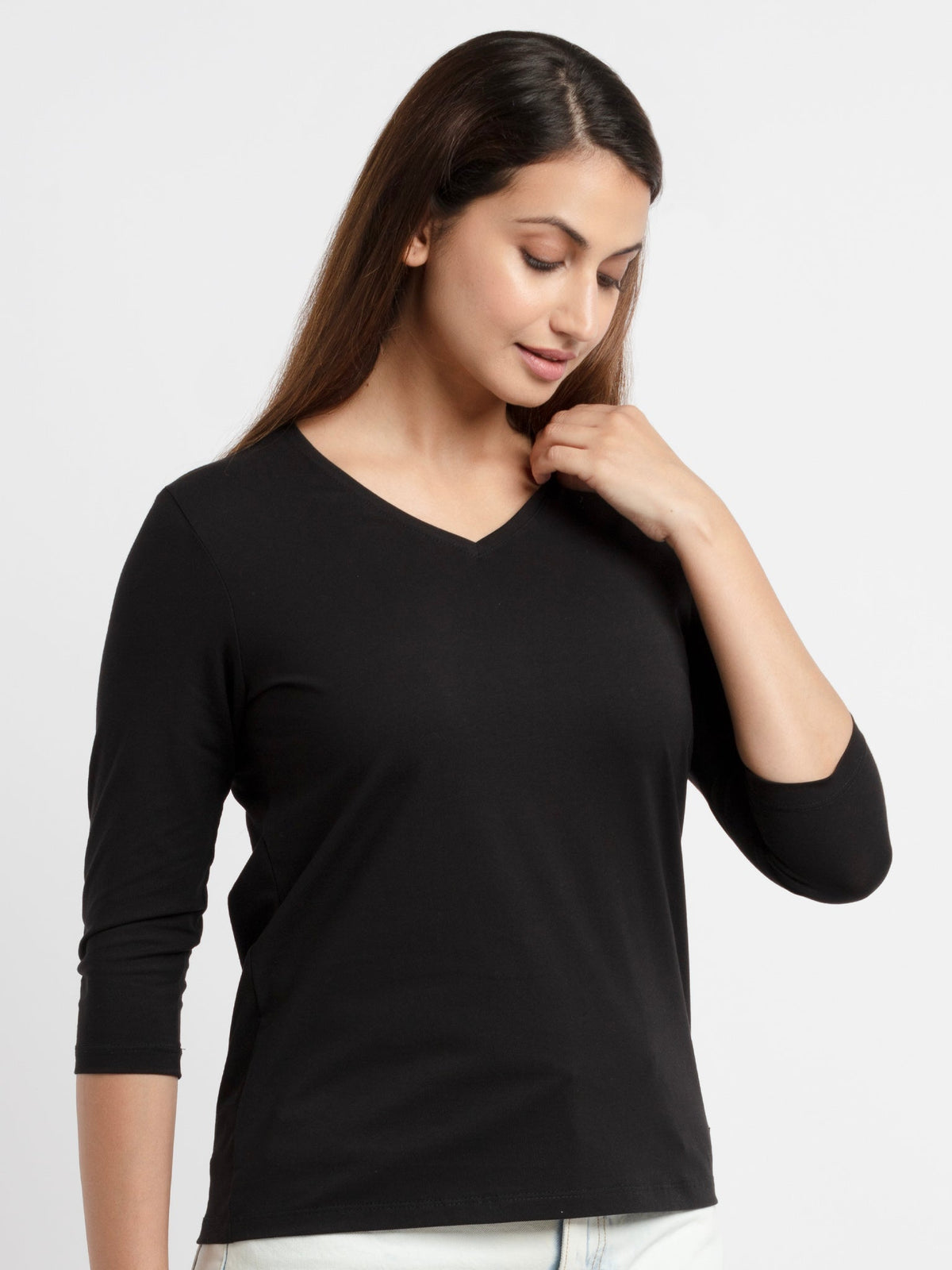 Women's Solid V Neck T-Shirt