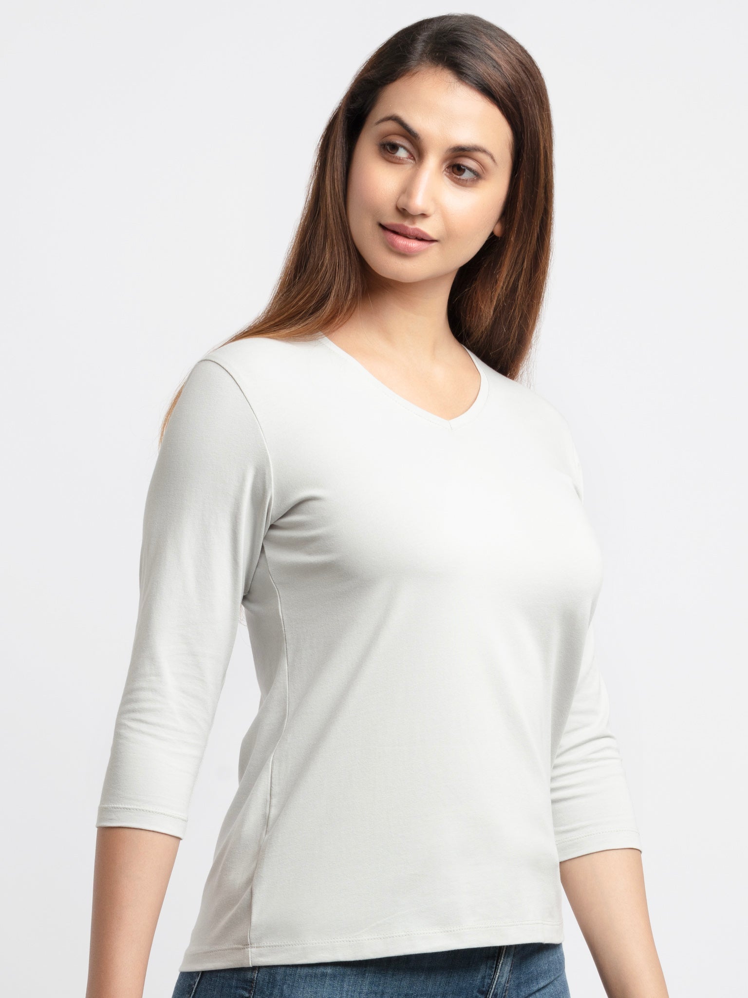 Women's Solid V Neck T-Shirt Secondary image