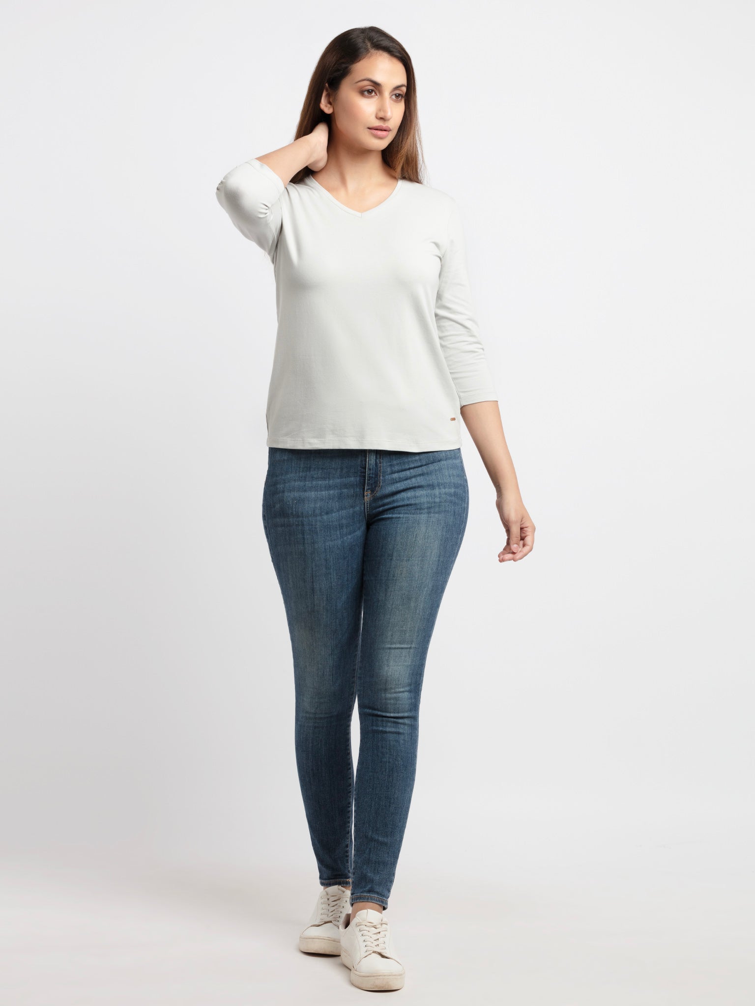 Women's Solid V Neck T-Shirt