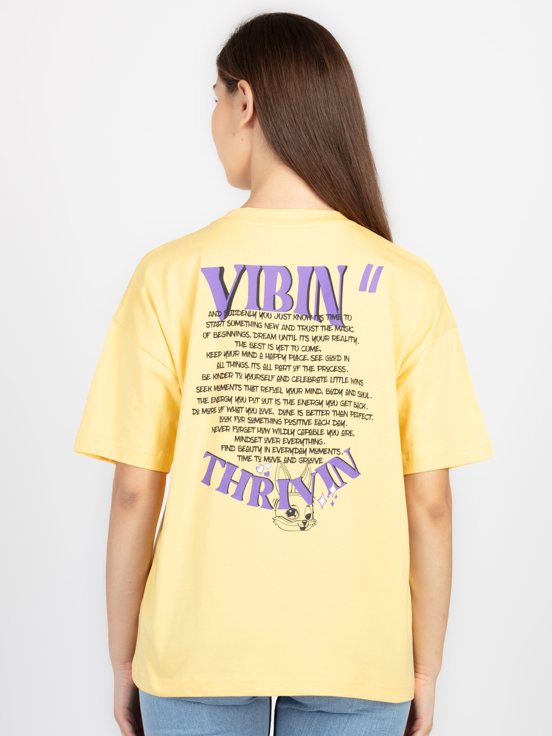 Womens Front Back Print Oversized T-Shirt S LEMON SQWI-RN-6044-LEMON