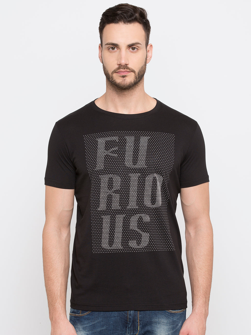 Black Cotton Chest Print 