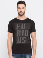 Black Cotton Chest Print 