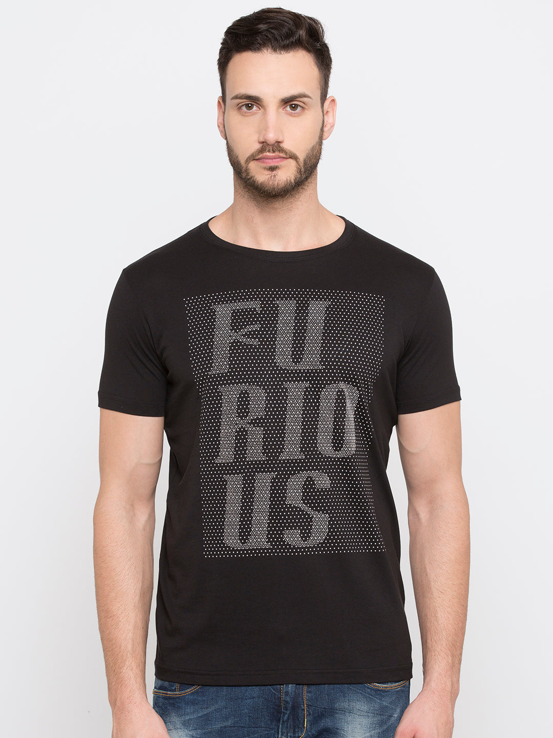 Black Cotton Chest Print 