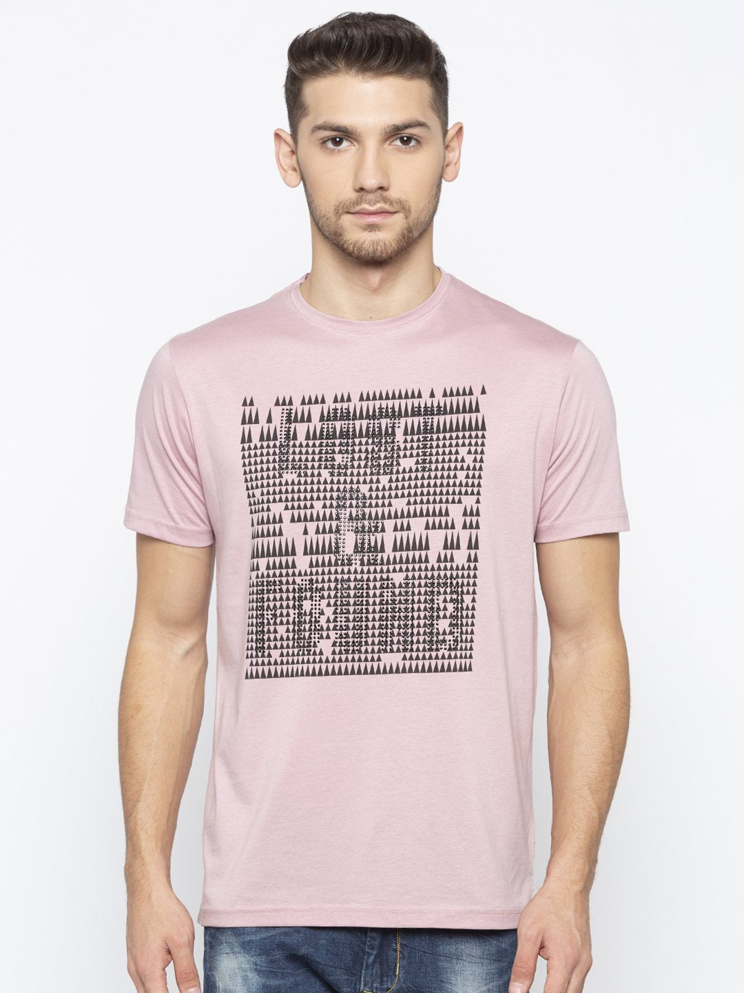 Pink Cotton Chest Print T Shirts