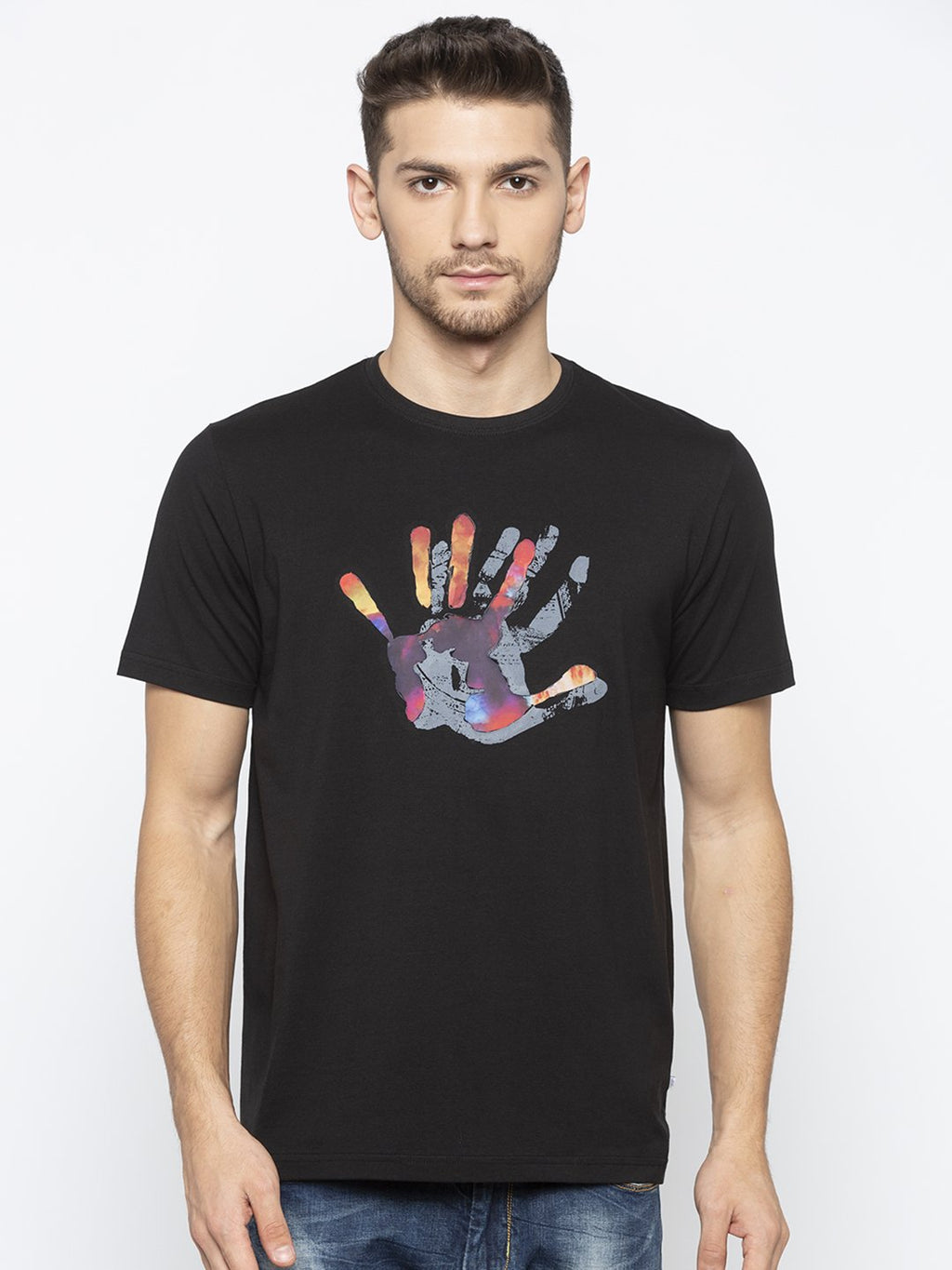 Black Cotton Chest Print 