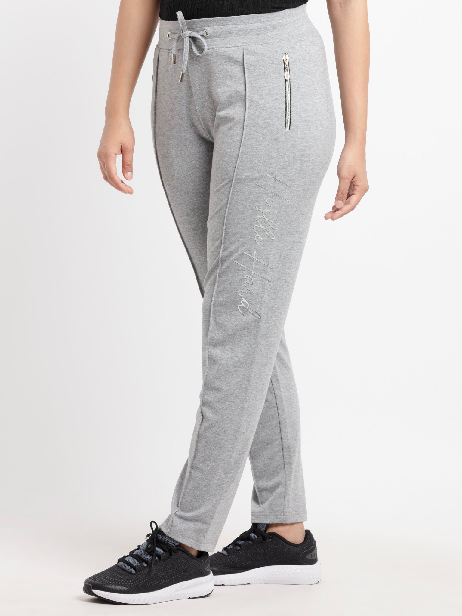 Buy Grey Mel Ankle Length Women Printed | Status Joggers for Quo